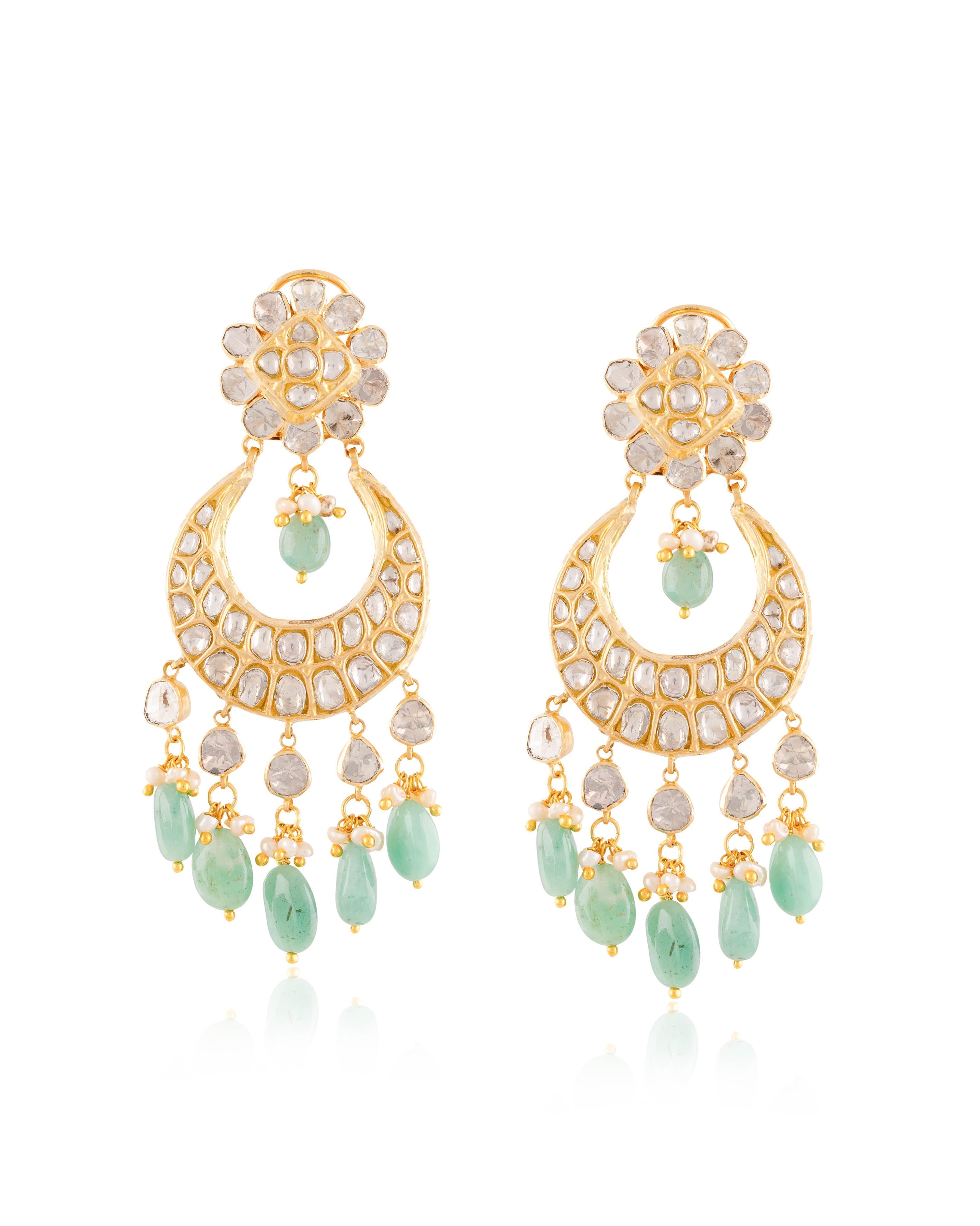 Adhira Long Necklace And Ishani Chandbalis Polki Set