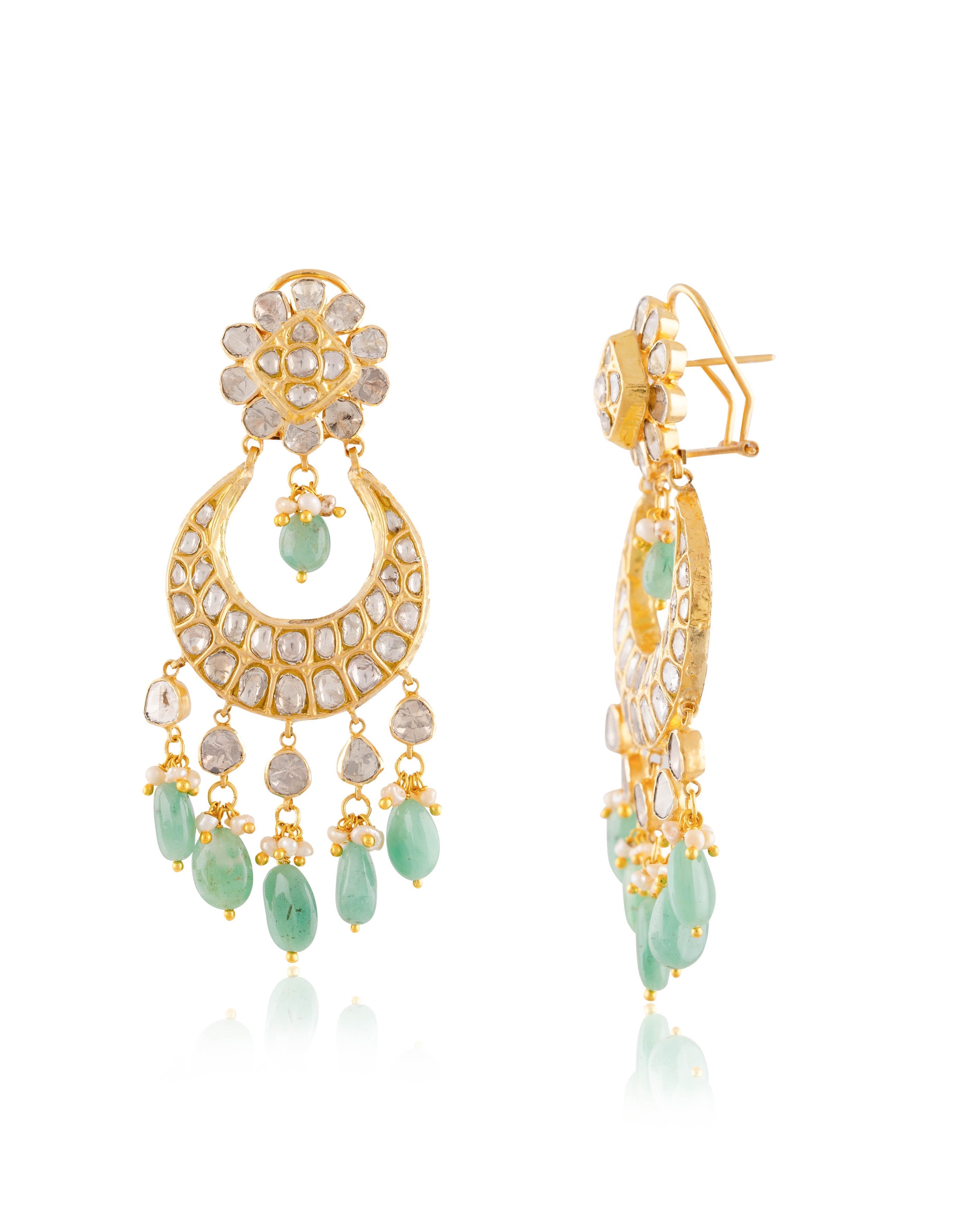 Adhira Long Necklace And Ishani Chandbalis Polki Set