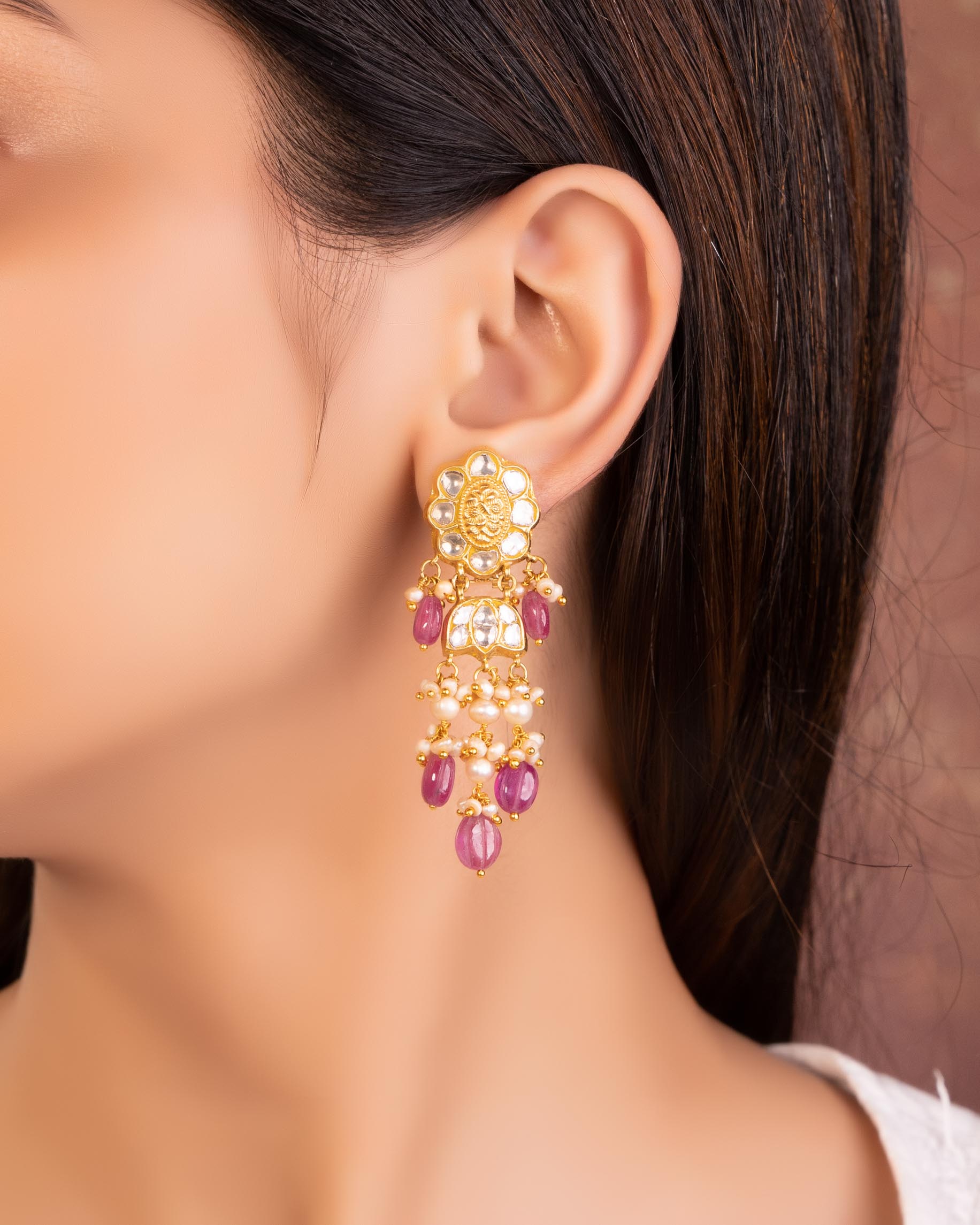 Shantae Necklace And Krutika Long Earrings Polki Set