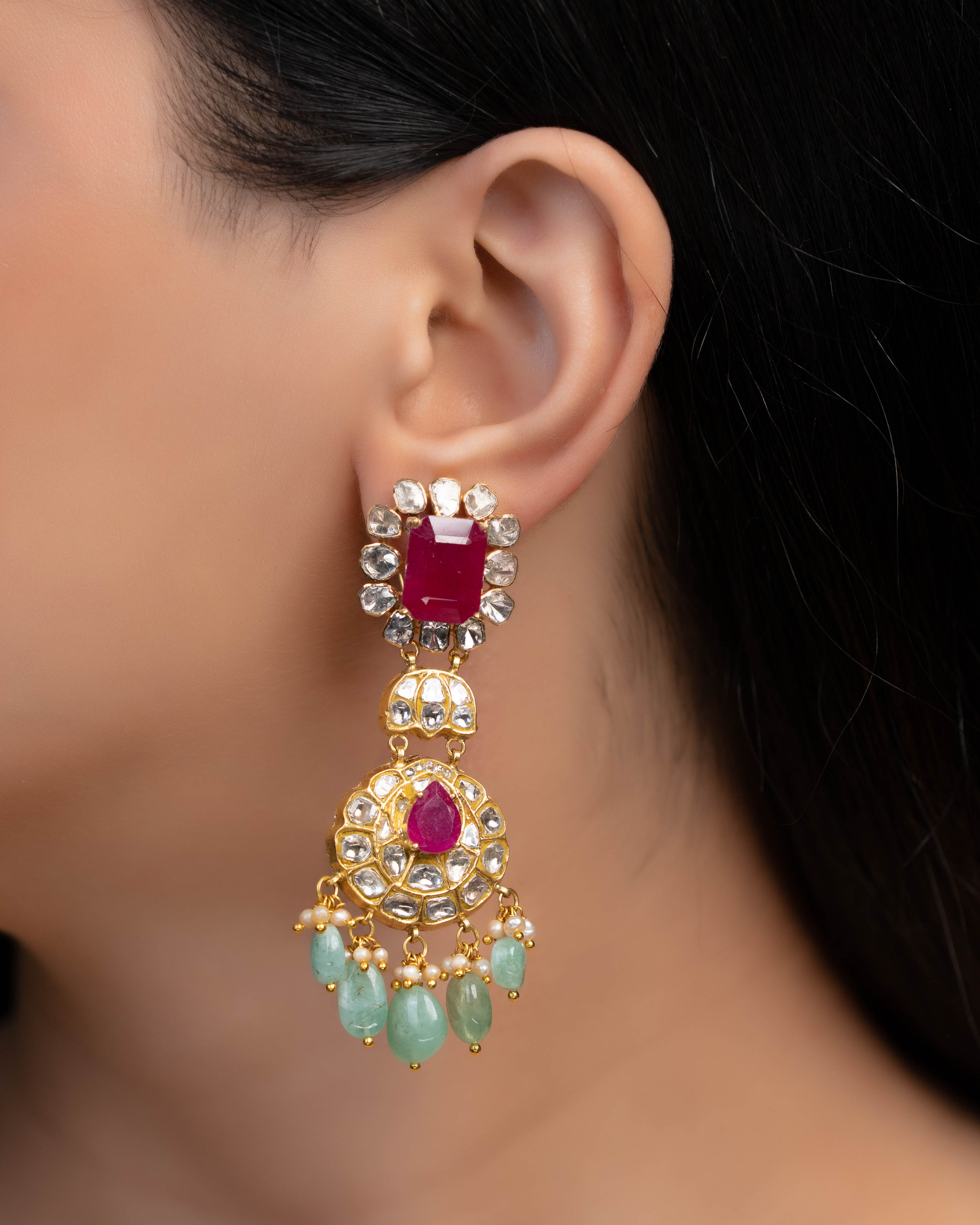 Amira Polki Long Earrings