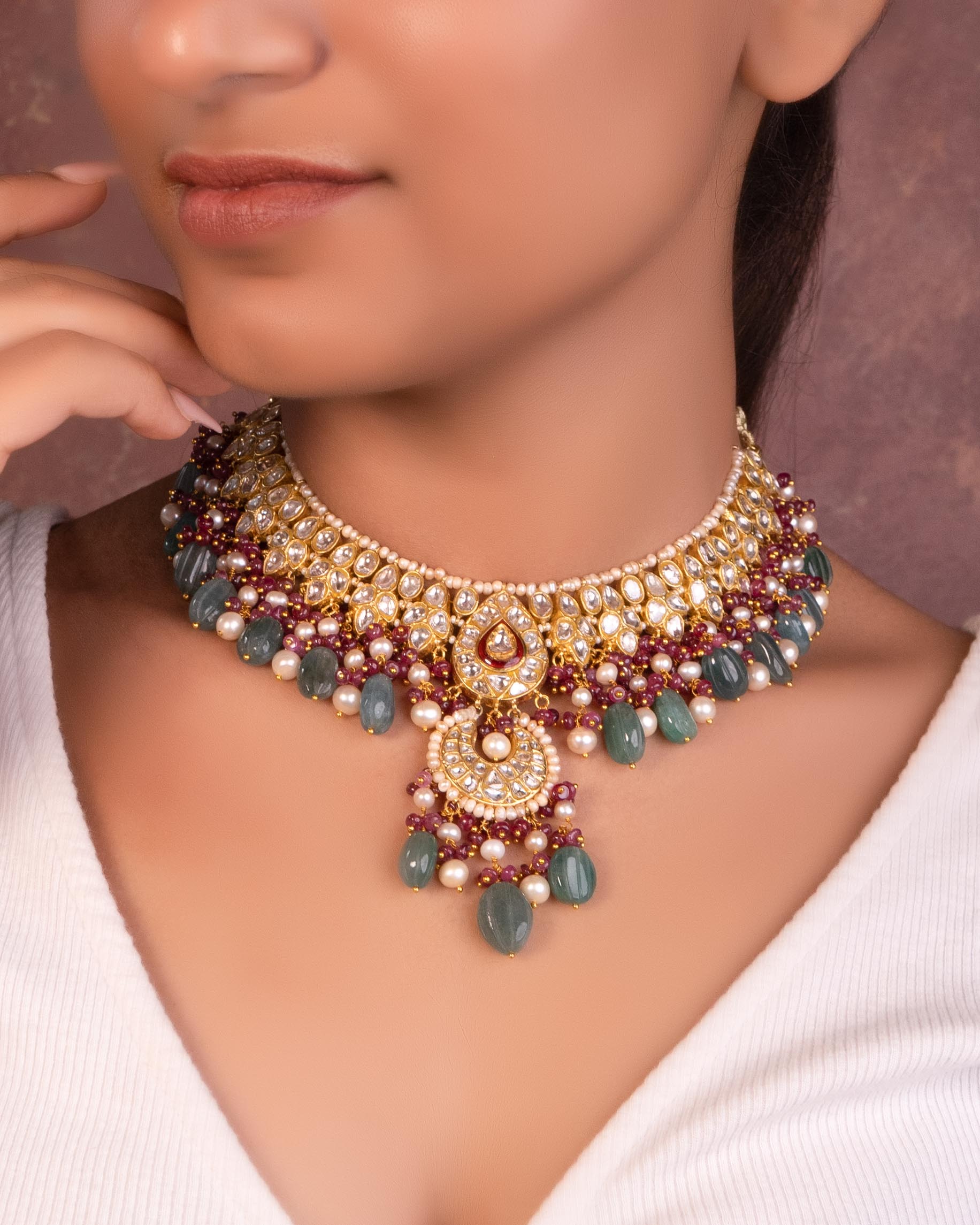 Freya Necklace And Amy Chandbalis Polki Set