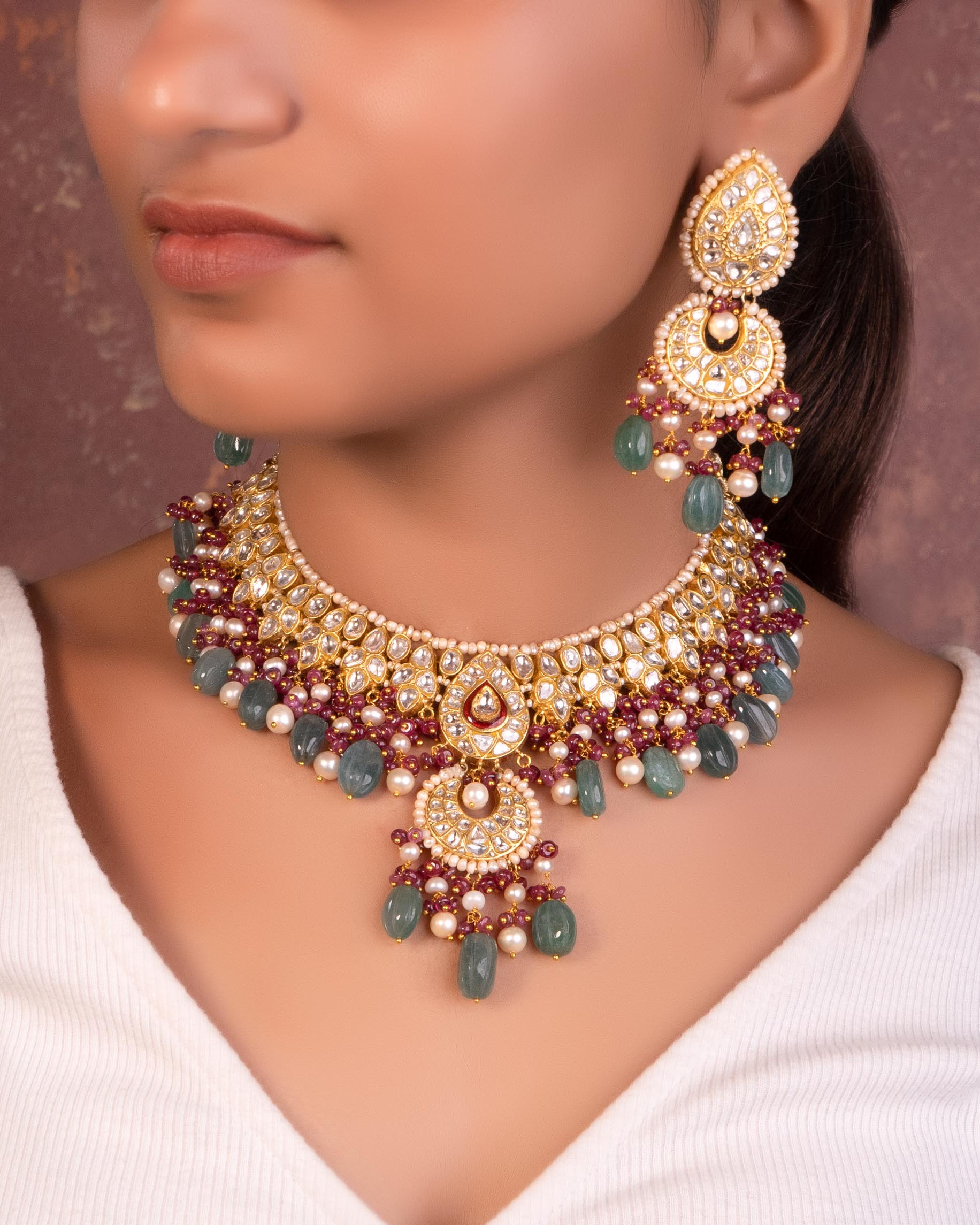 Freya Necklace And Amy Chandbalis Polki Set