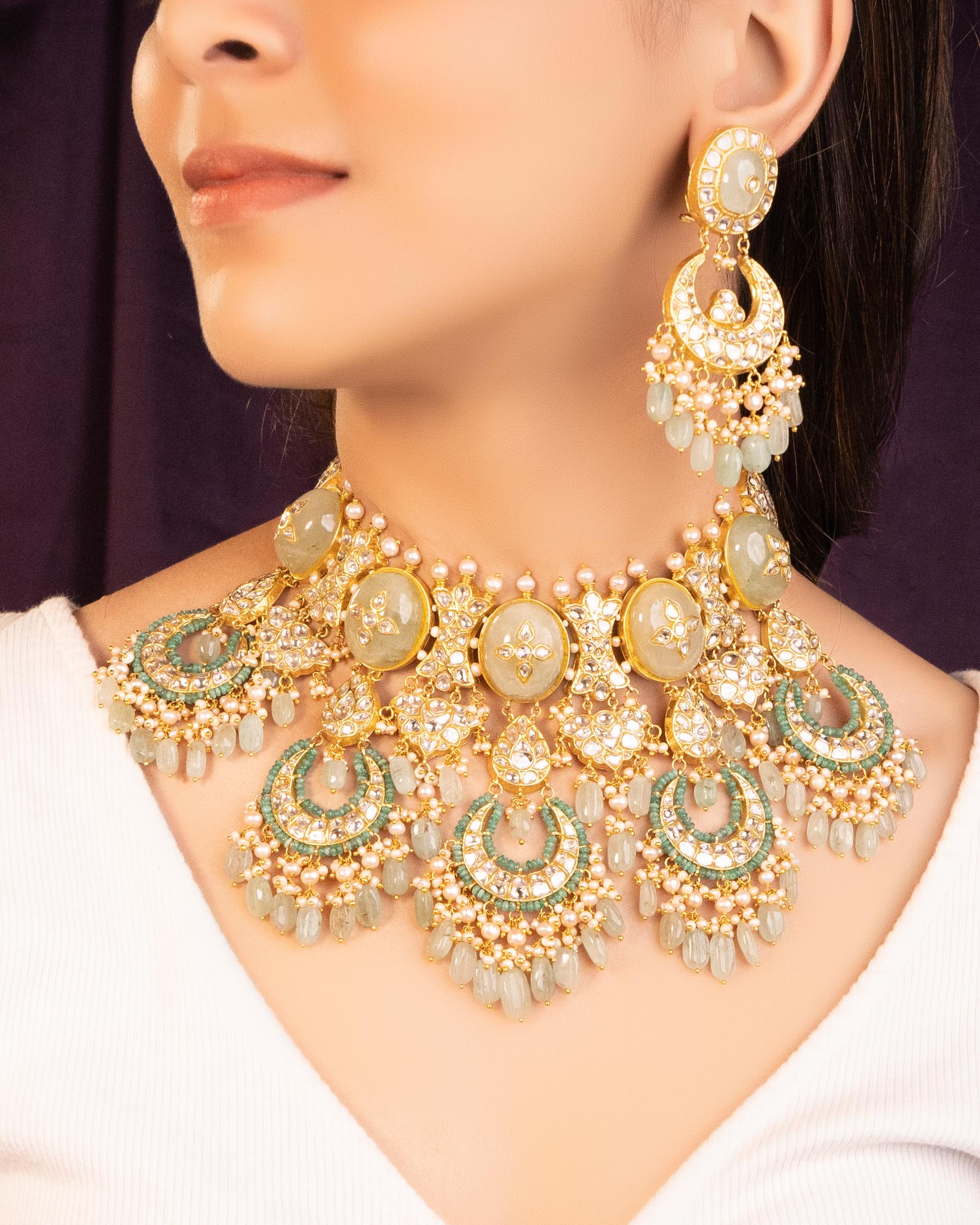 Geeta Necklace And Bemani Chandbalis Polki Set