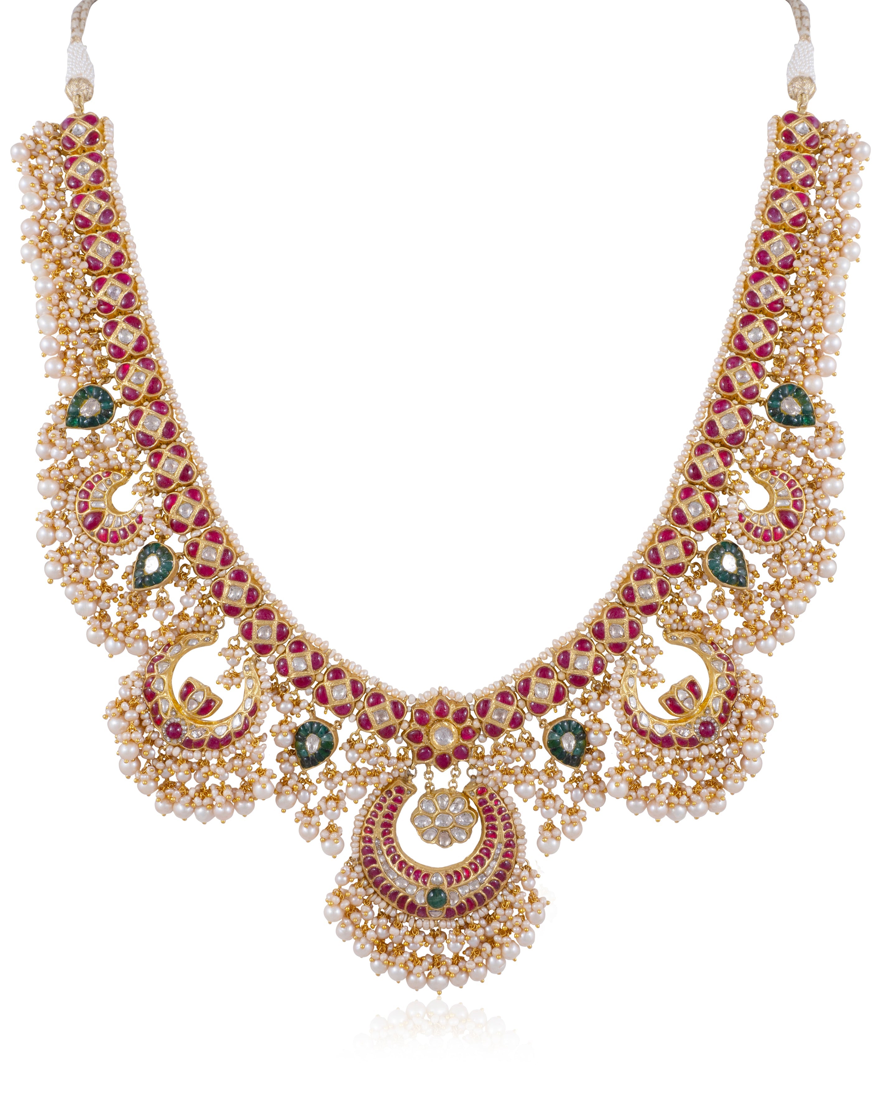 Yashika Long Necklace And Roohi Chandbalis Polki Set