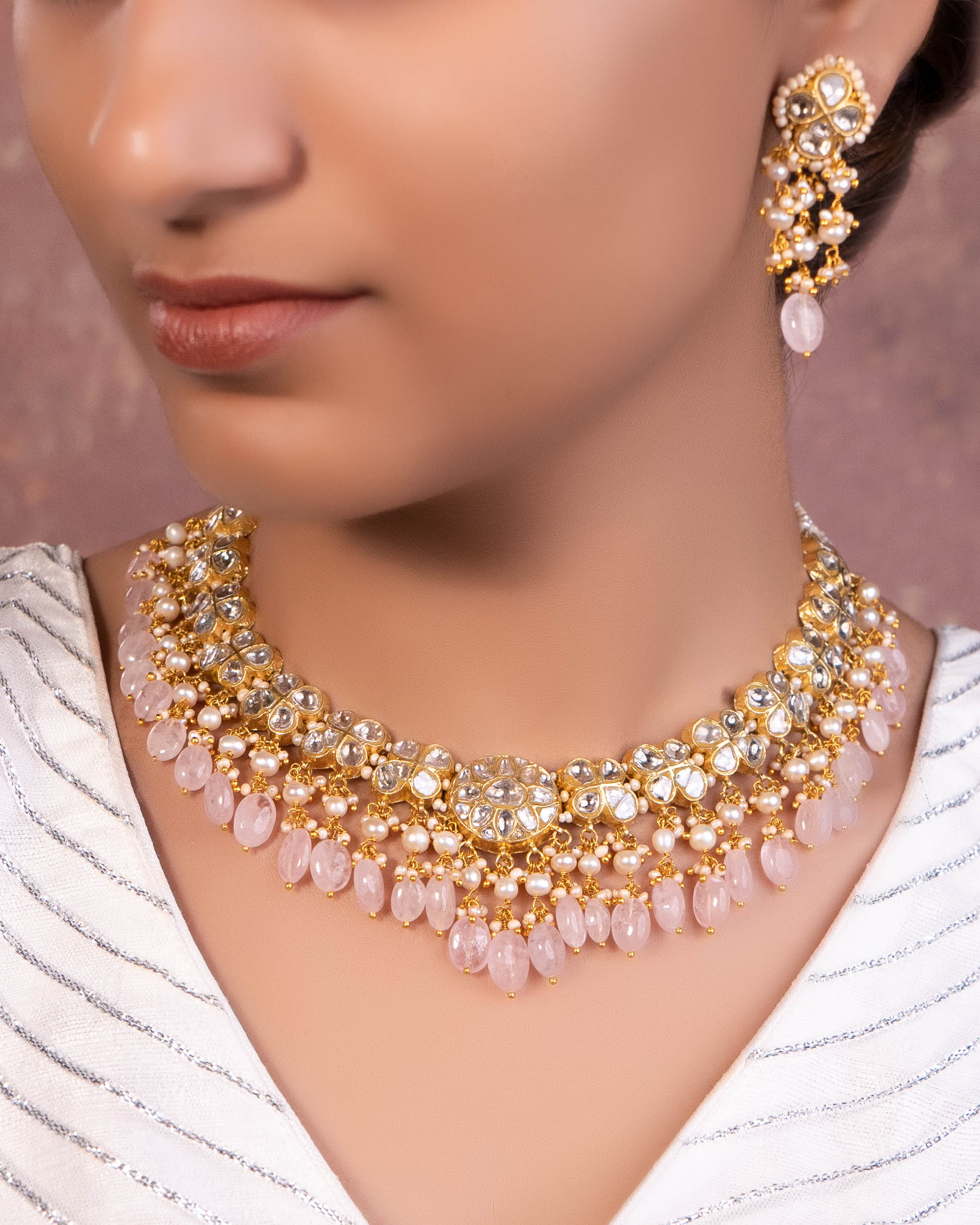 Sushma Necklace And Prakshitha Tops Polki Set