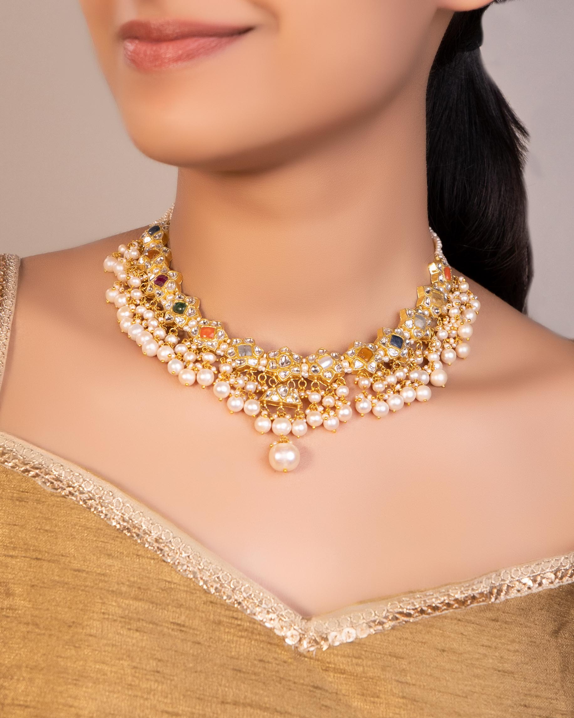 Ailish Necklace And Davina Tops Polki Set