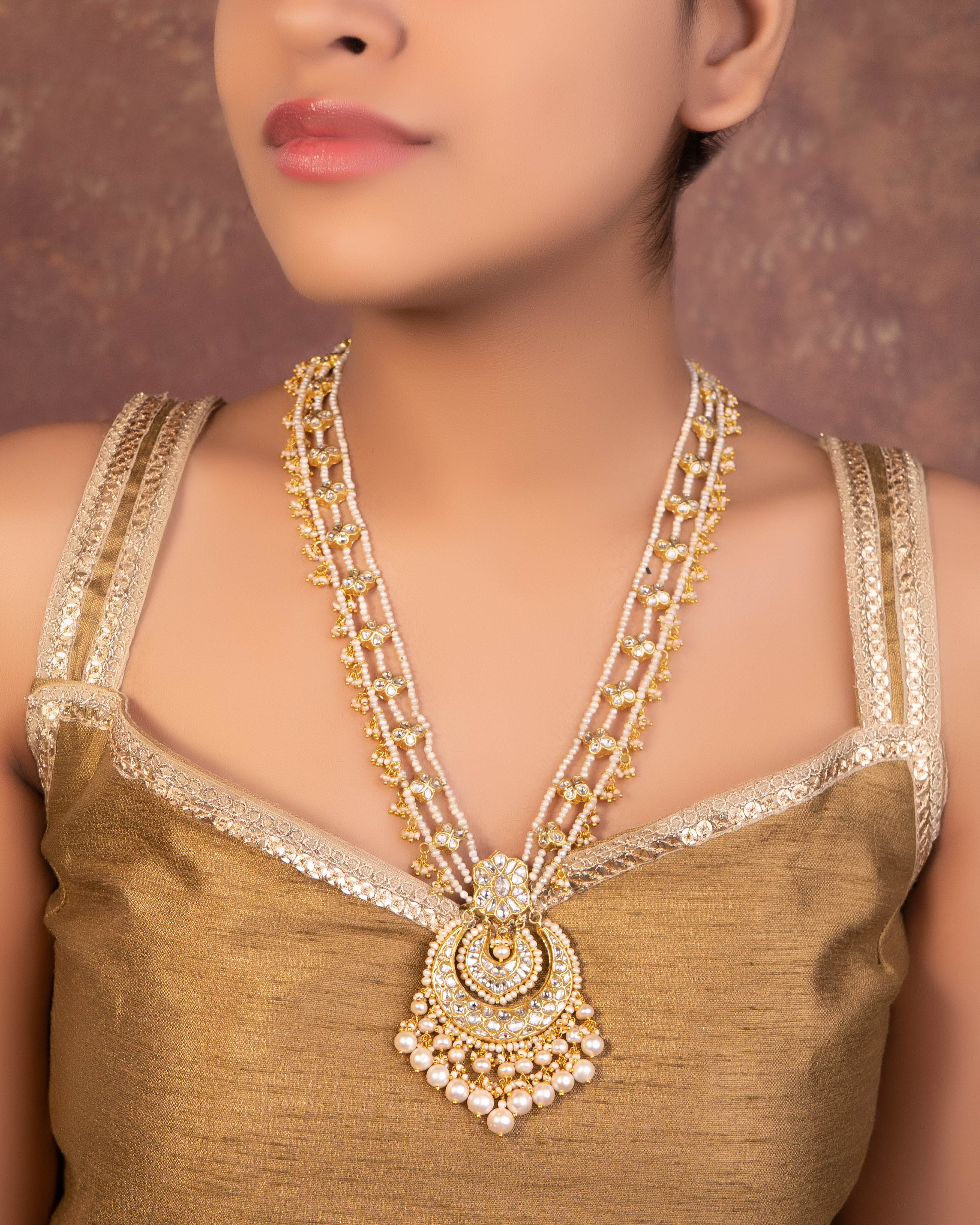 Kaisha Long Necklace And Fahima Tops Polki Set