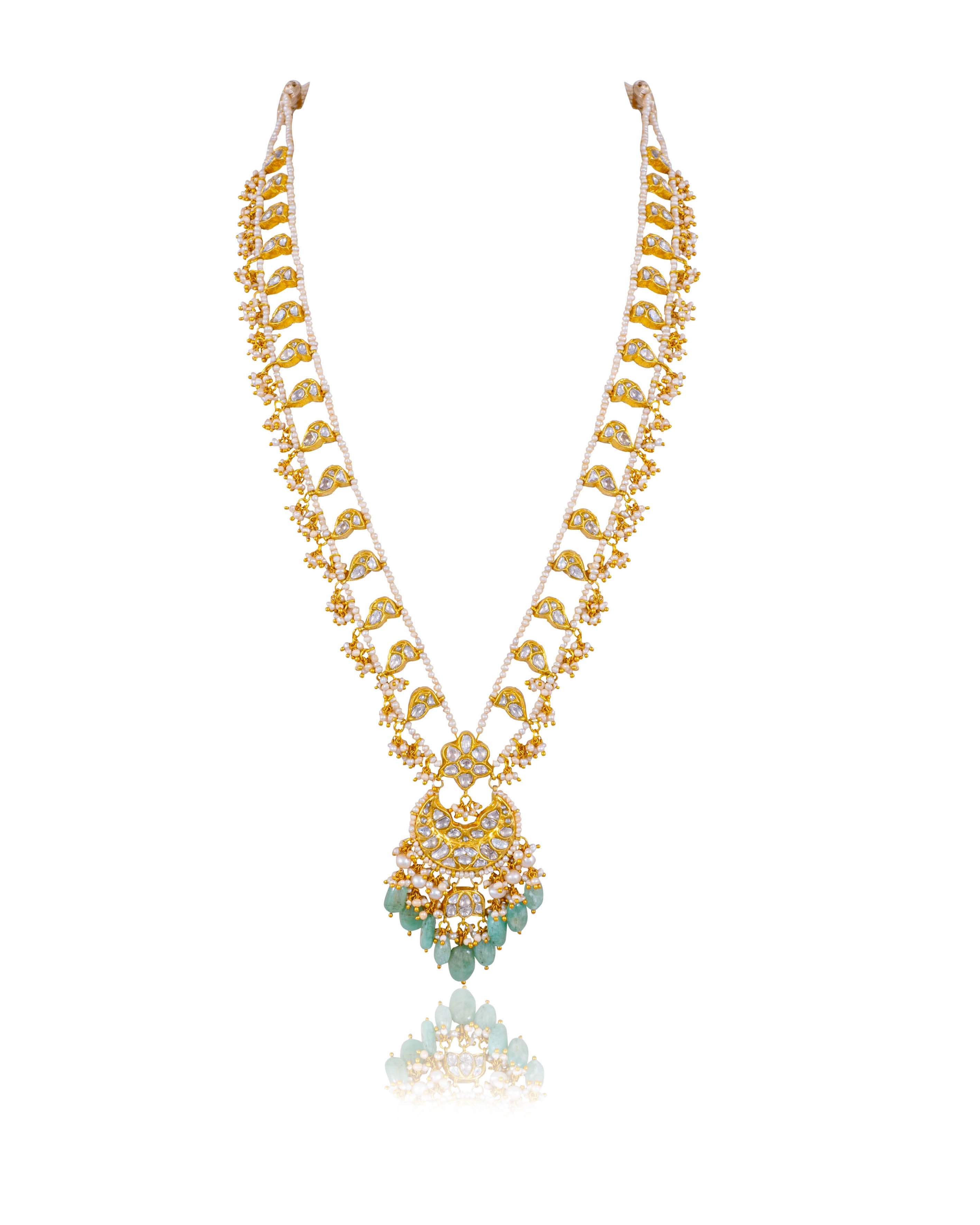 Vishruti Long Necklace And Krunali Tops Polki Set