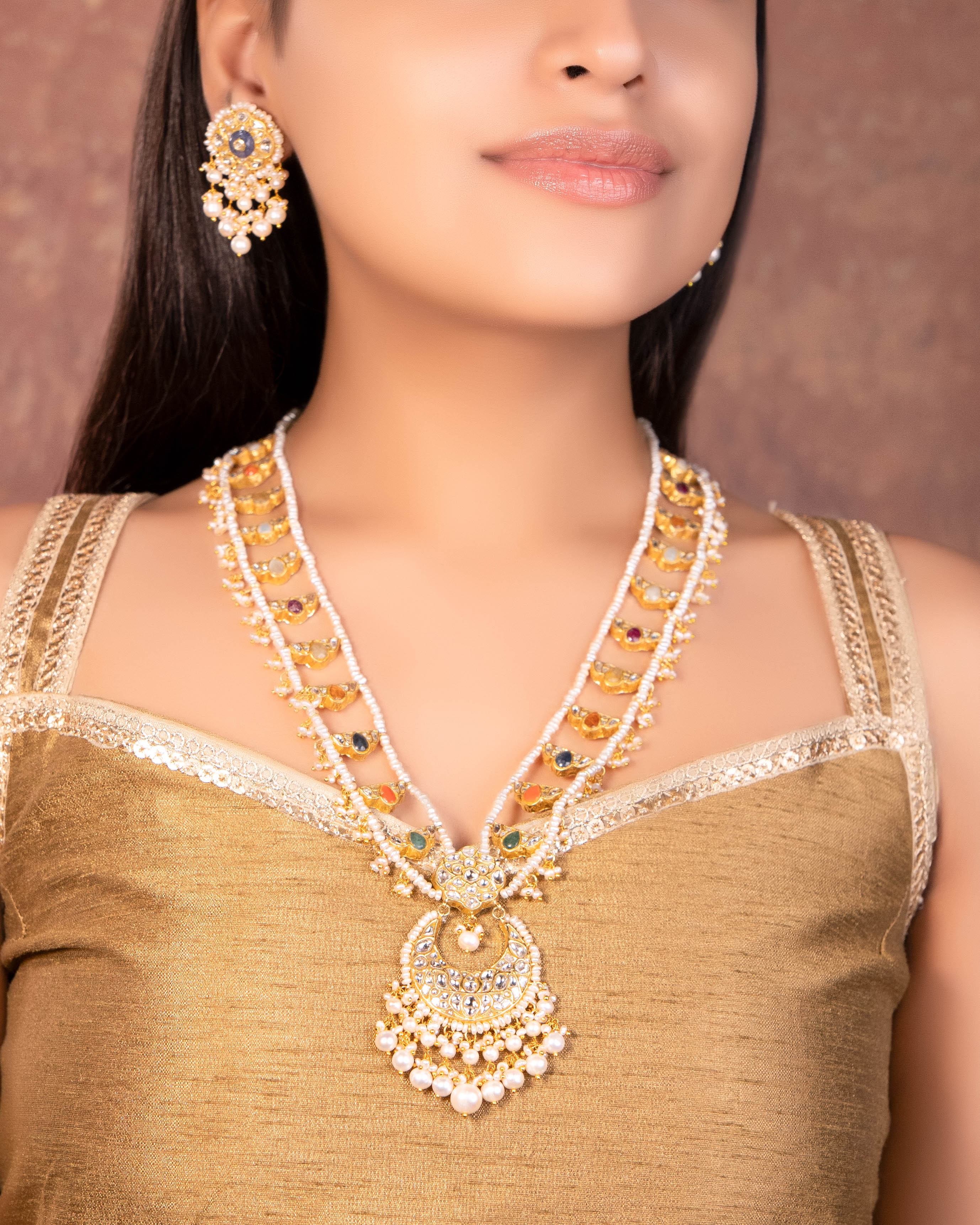 Navya Long Necklace And Vani Tops Polki Set