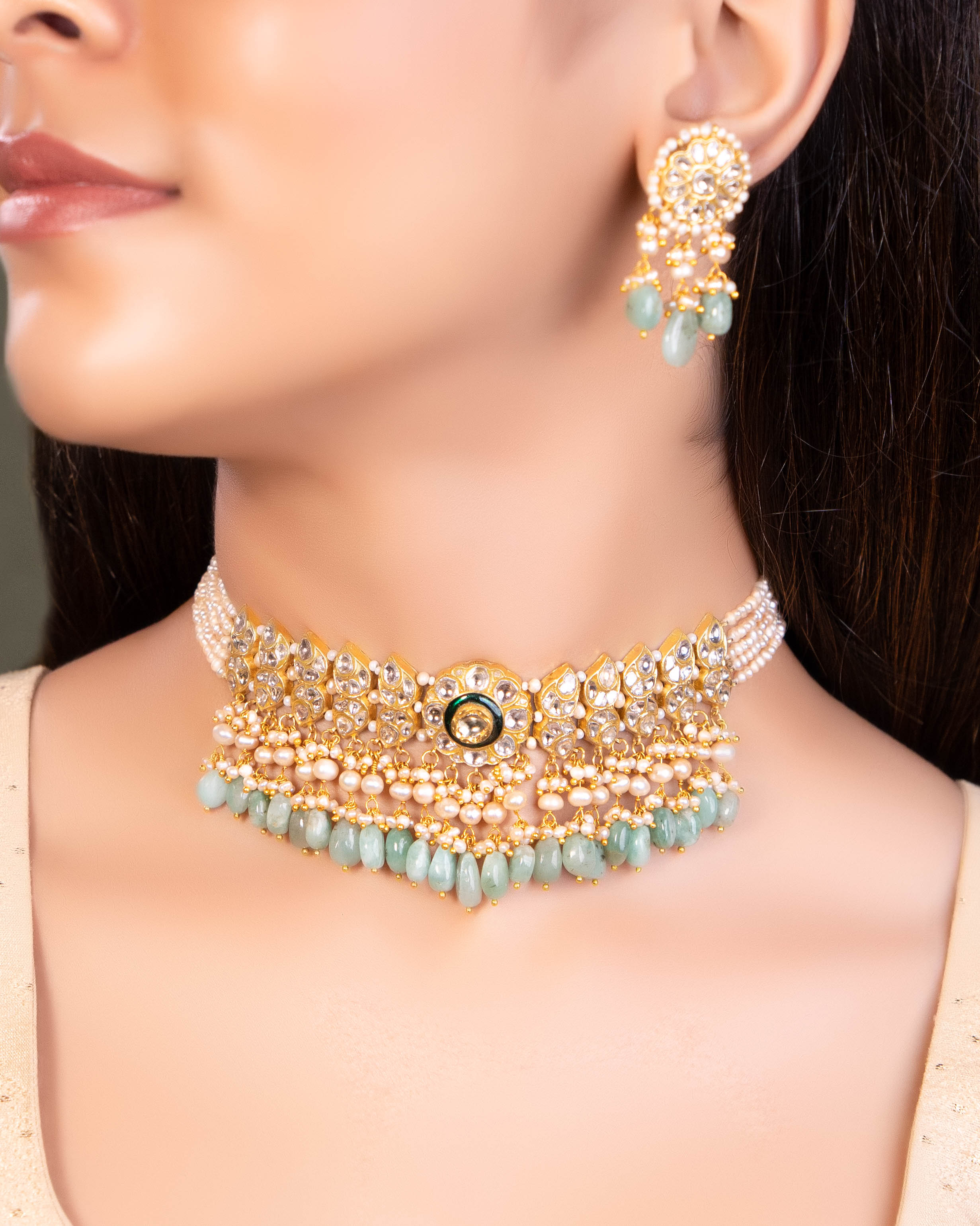 Tanisha Choker And Muskan Tops Polki Set