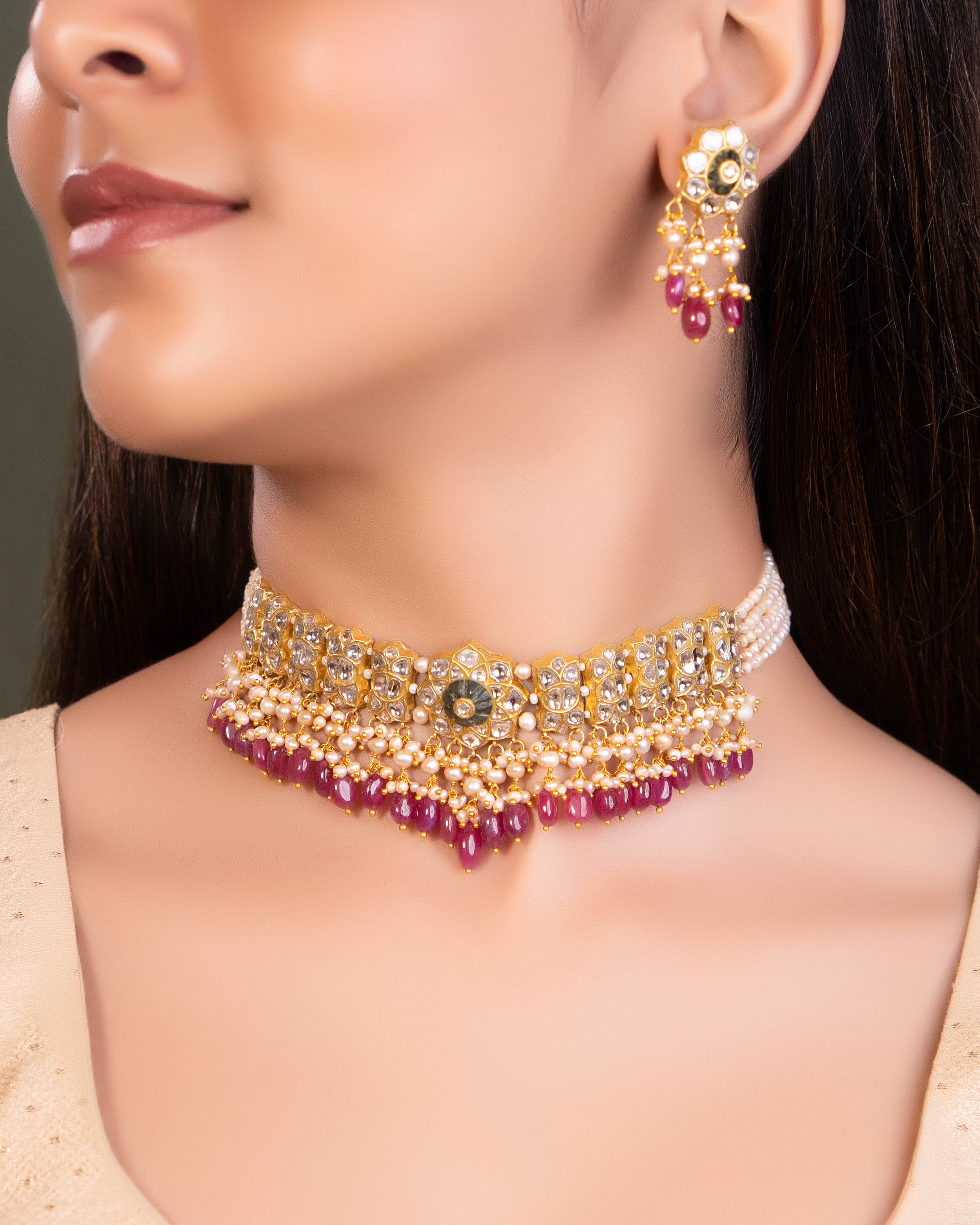 Racheal Necklace And Malvika Tops Polki Set