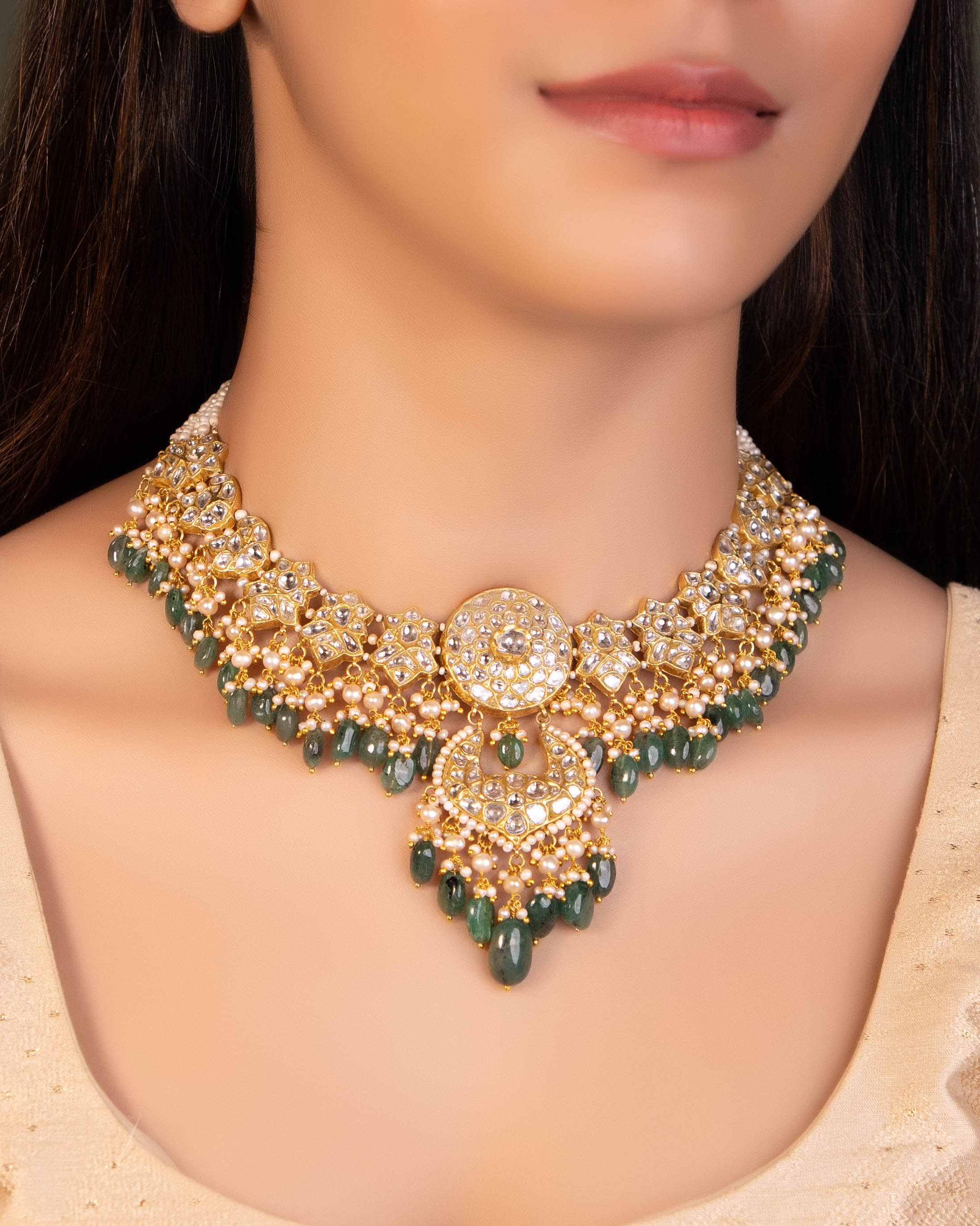 Aneeksha Necklace And Dikshita Chandbalis Polki Set