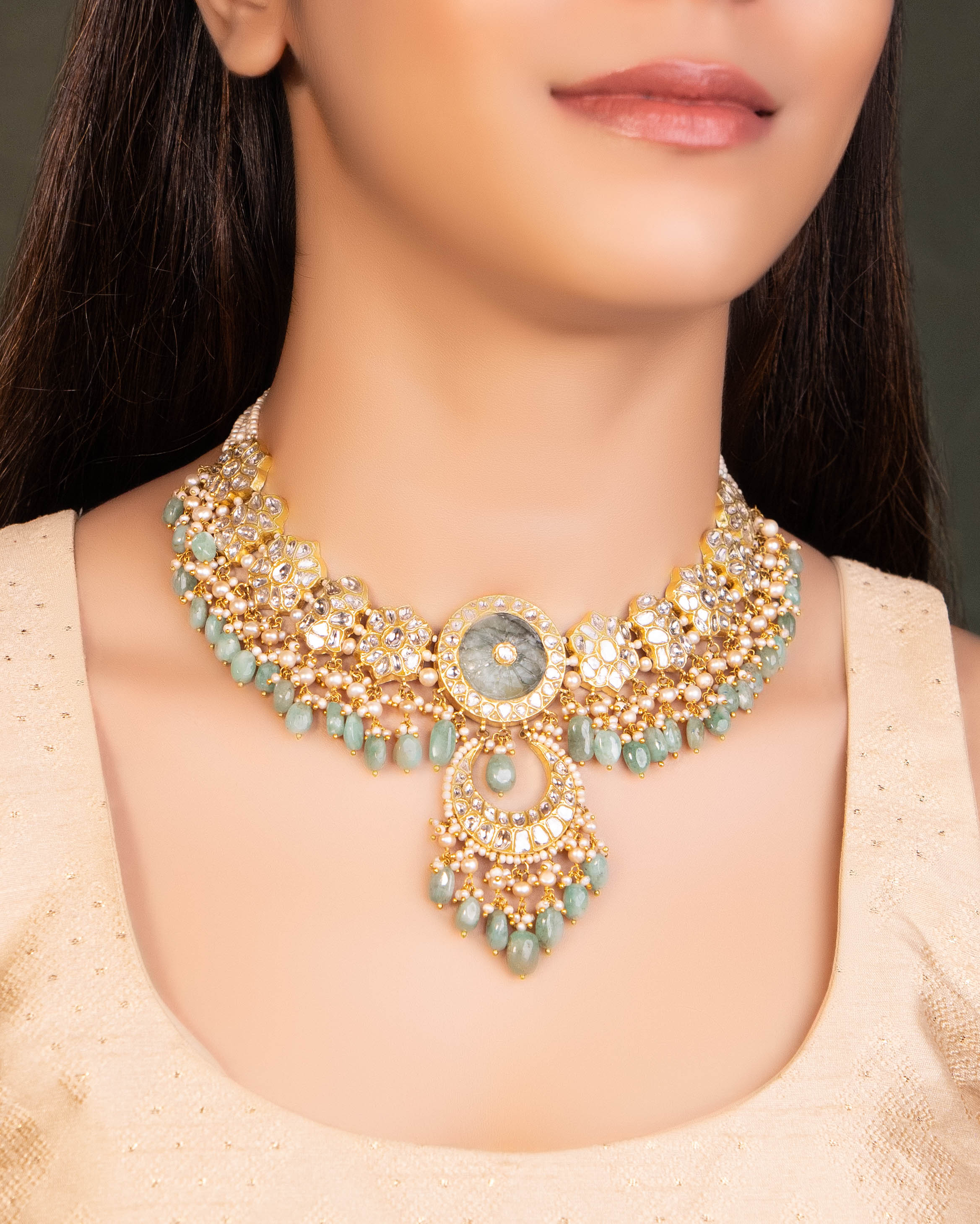 Suhana Necklace And Medha Chandbalis Polki Set