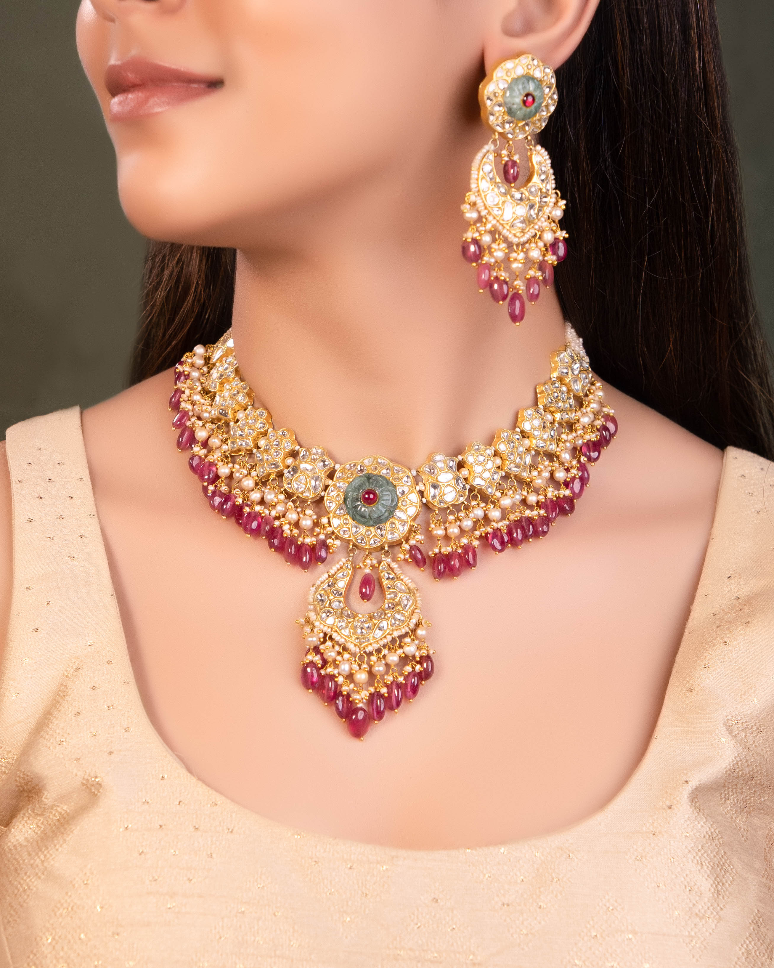 Vasudha Necklace And Viyaa Chandbalis Polki Set