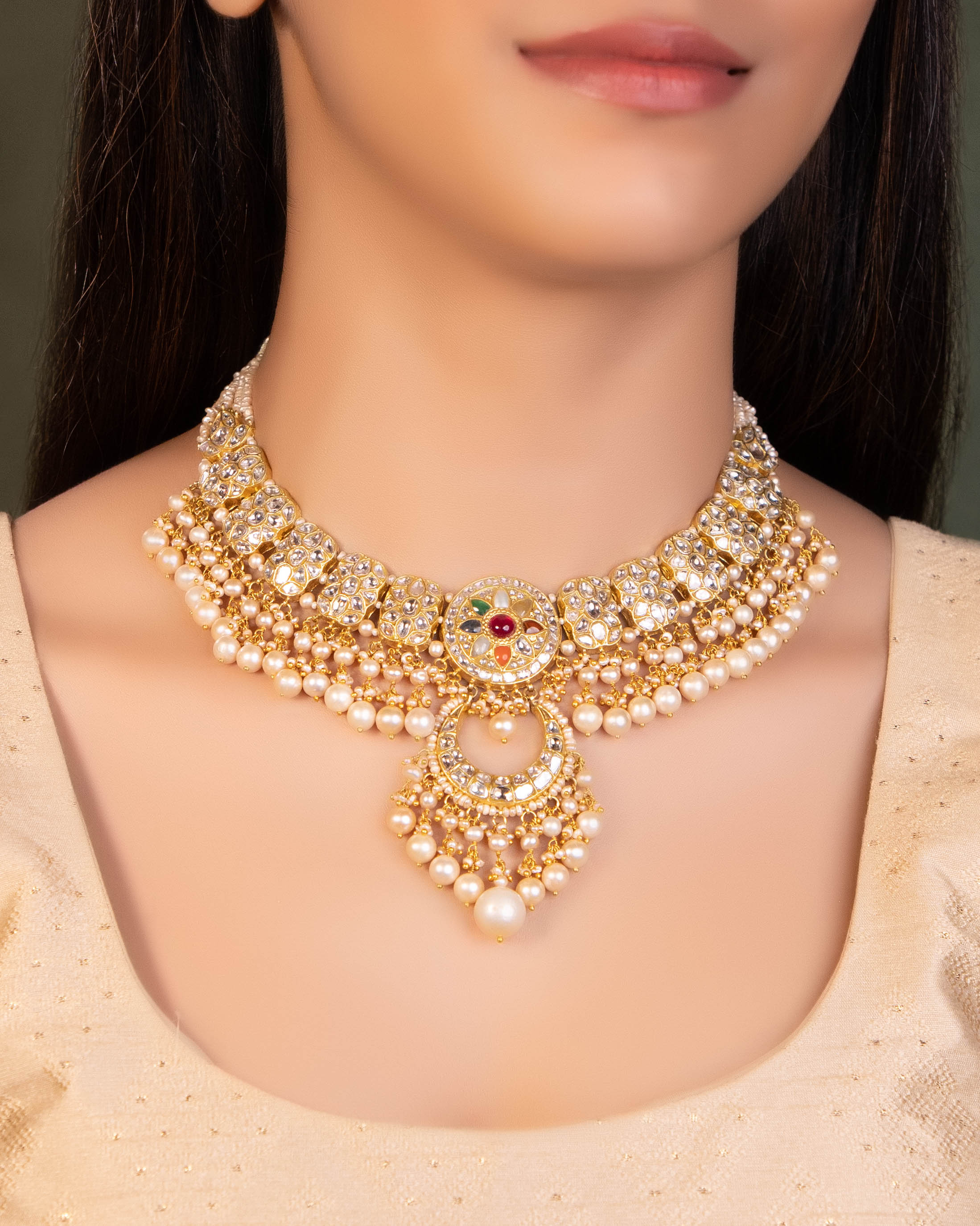 Vrutika Necklace And Krisha Chandbalis Polki Set