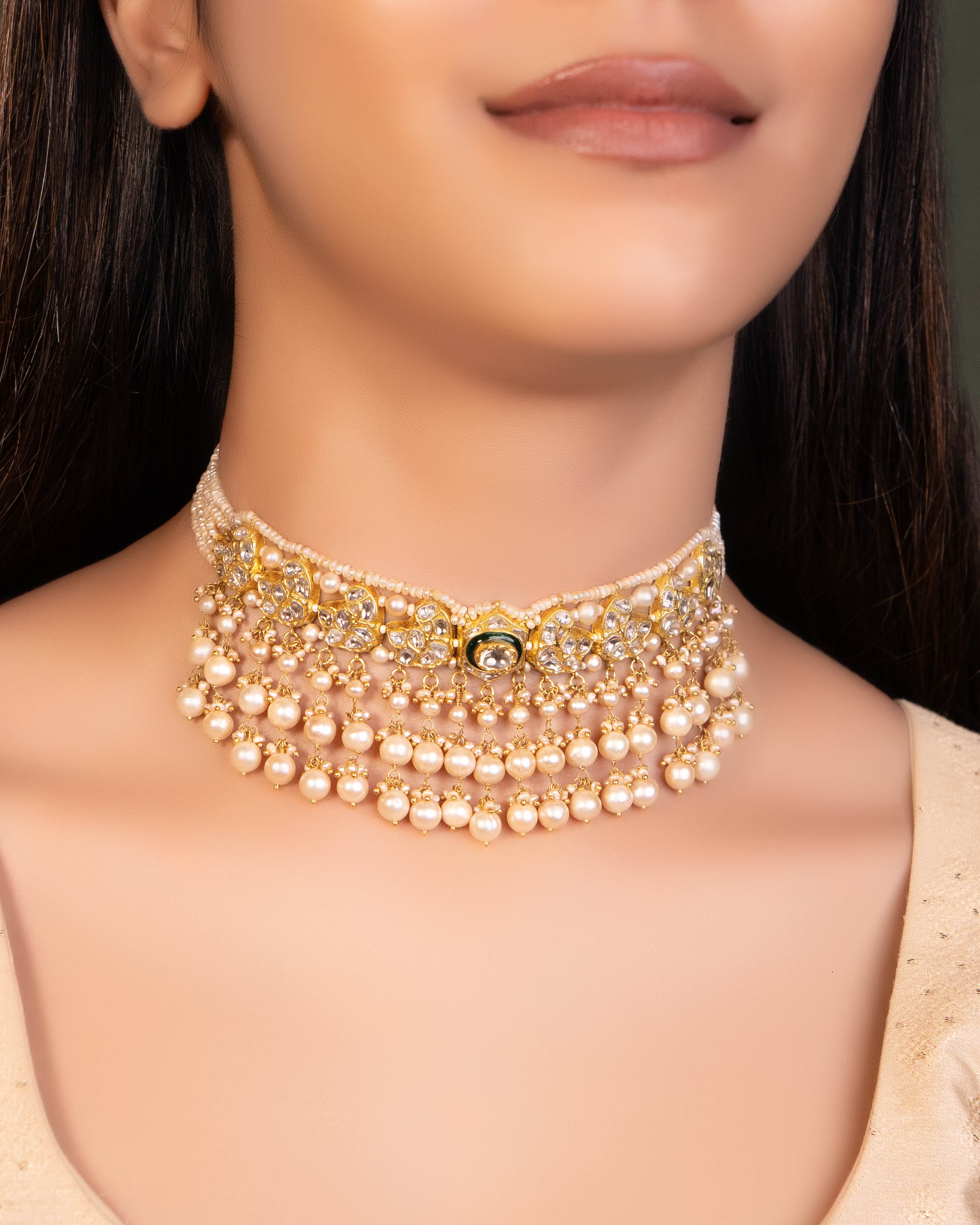 Diya Choker And Hasfa Tops Polki Set