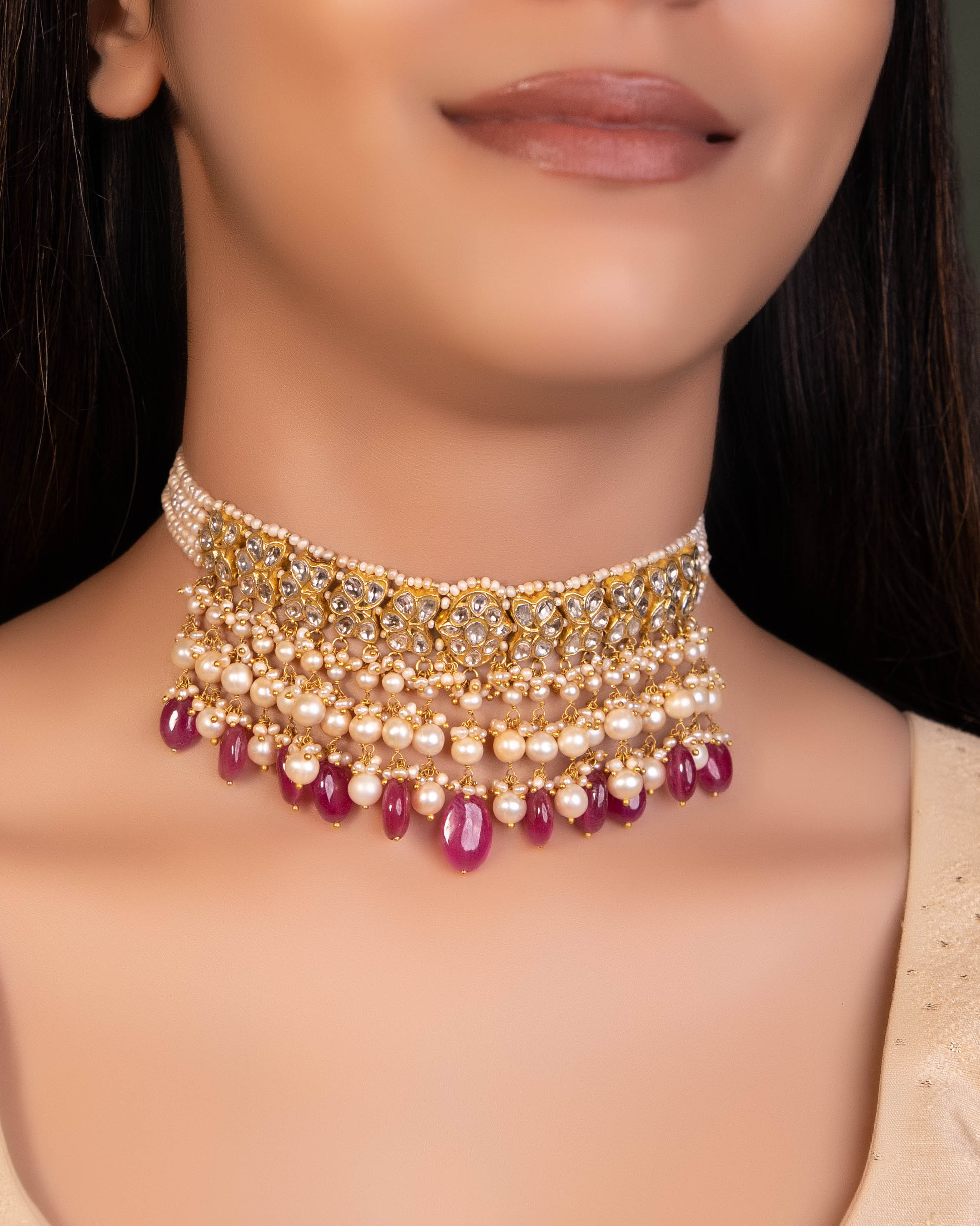 Kinjal Choker And Namlata Tops Polki Set