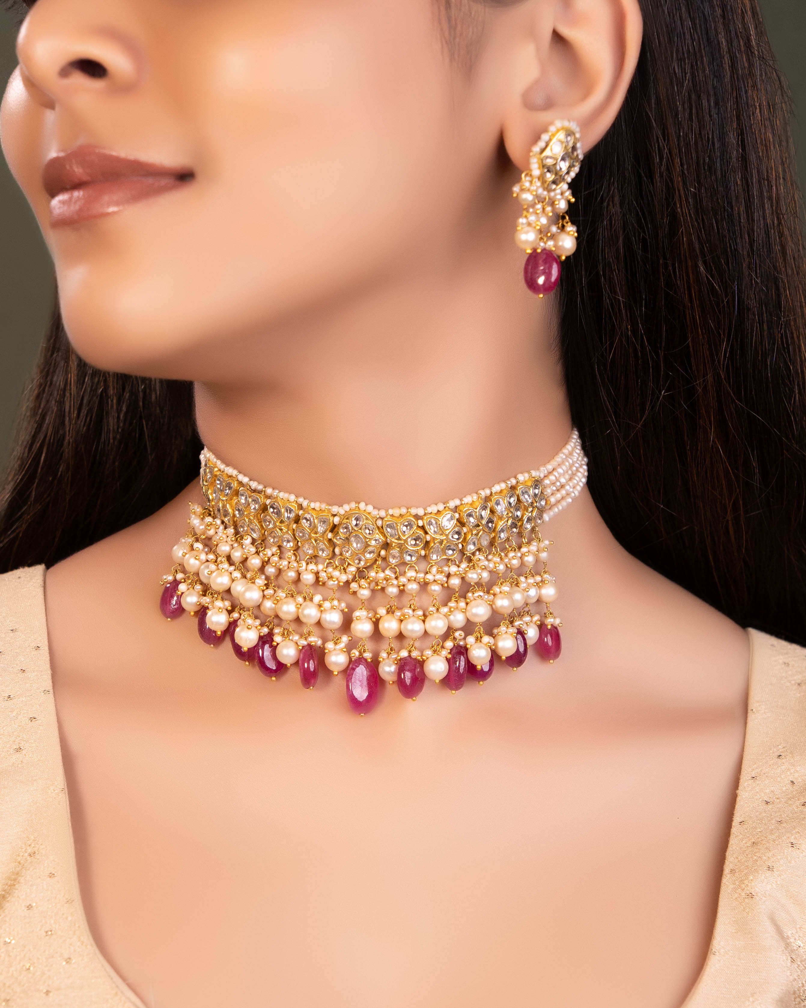 Kinjal Choker And Namlata Tops Polki Set