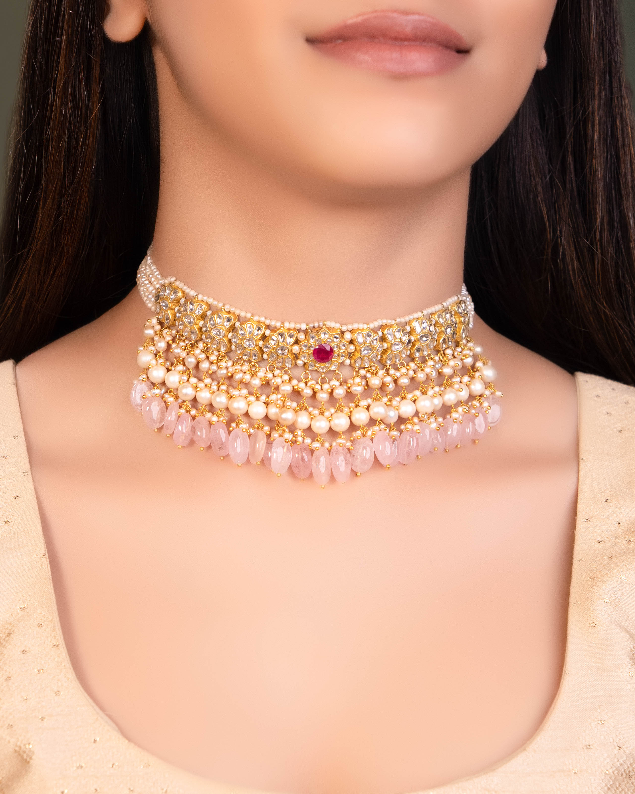 Rukshana Choker And Daziza Long Earrings Polki Set