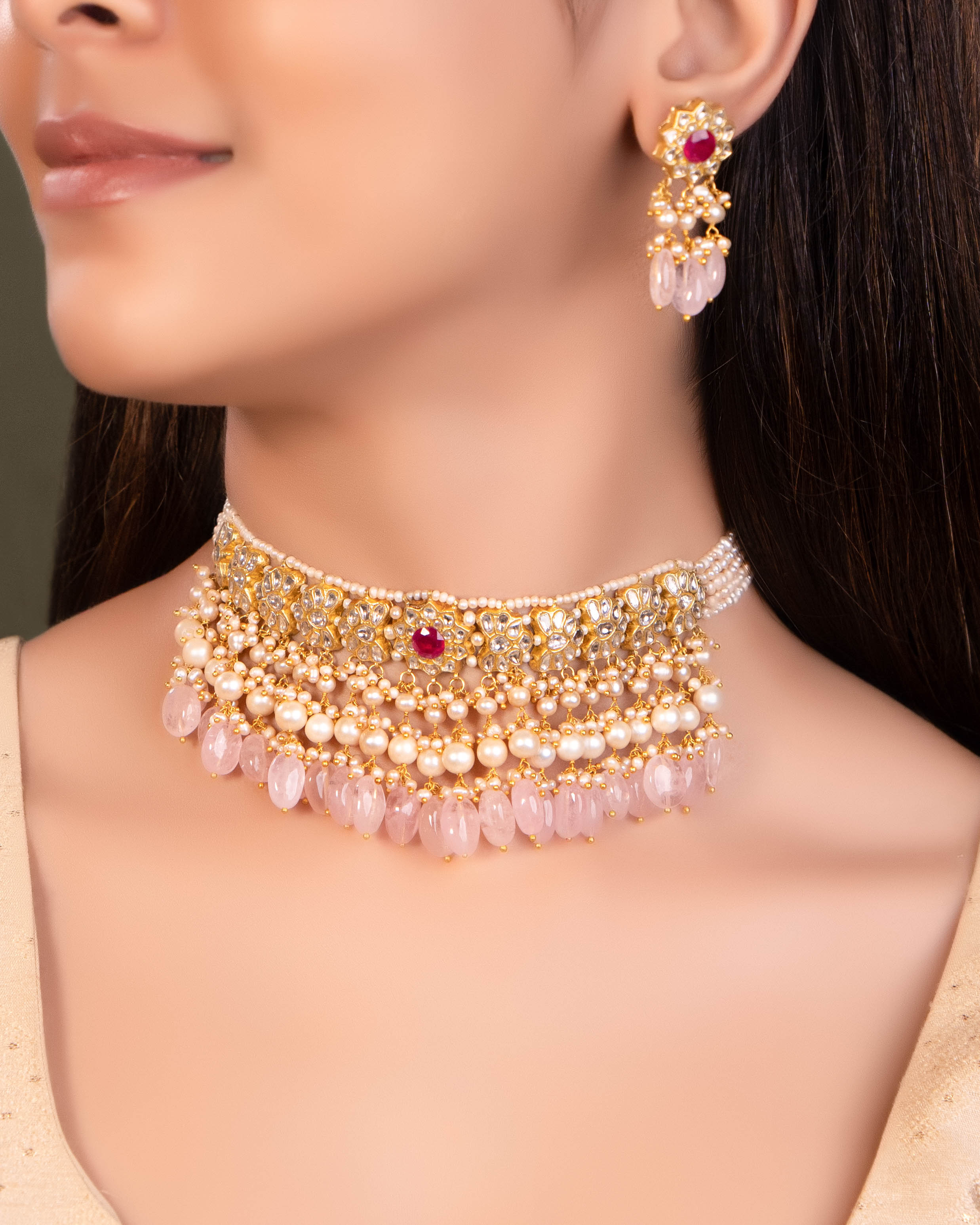 Rukshana Choker And Daziza Long Earrings Polki Set