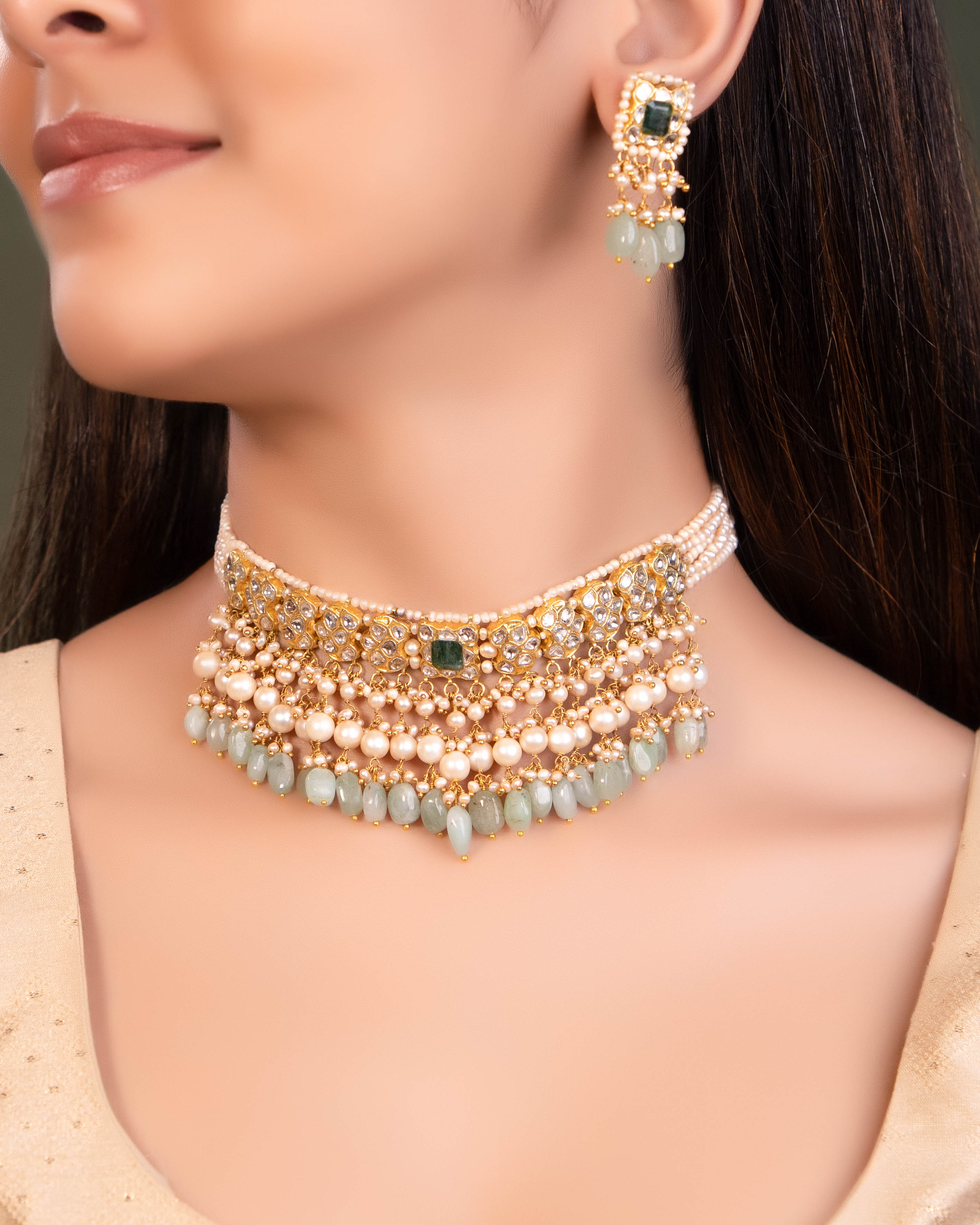 Devanshi Choker And Rushvi Tops Polki Set