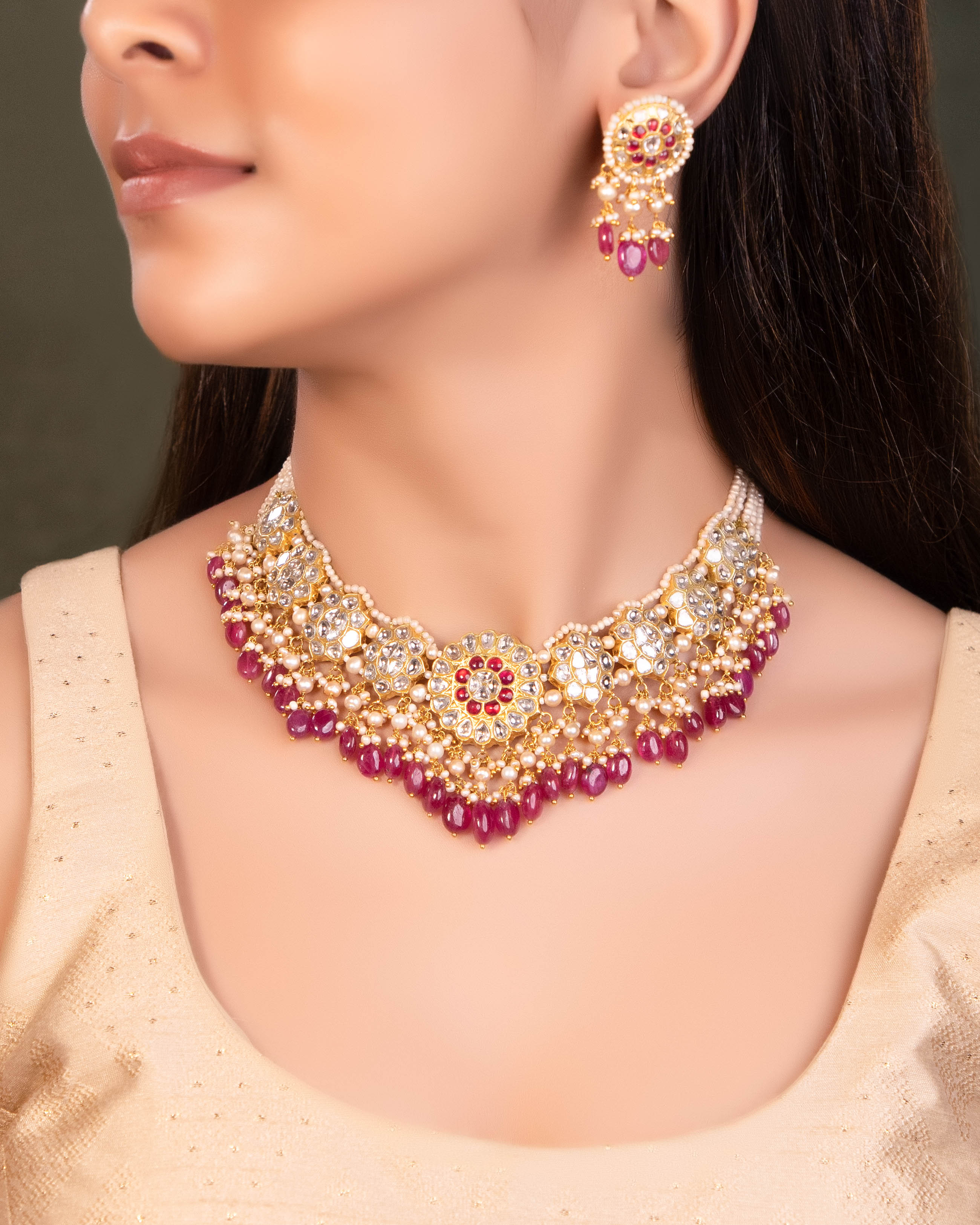 Shabana Necklace And Radha Tops Polki Set