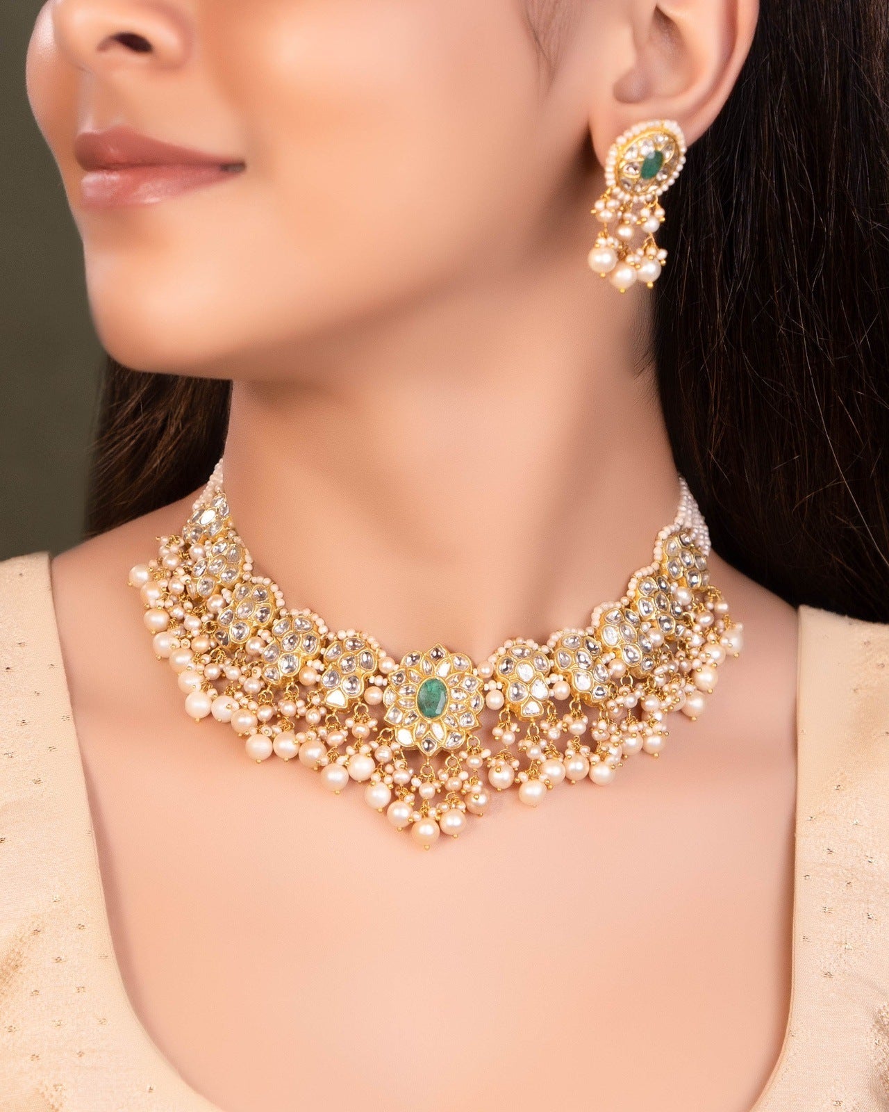 Vinita Necklace And Ruhuliya Tops Polki Set