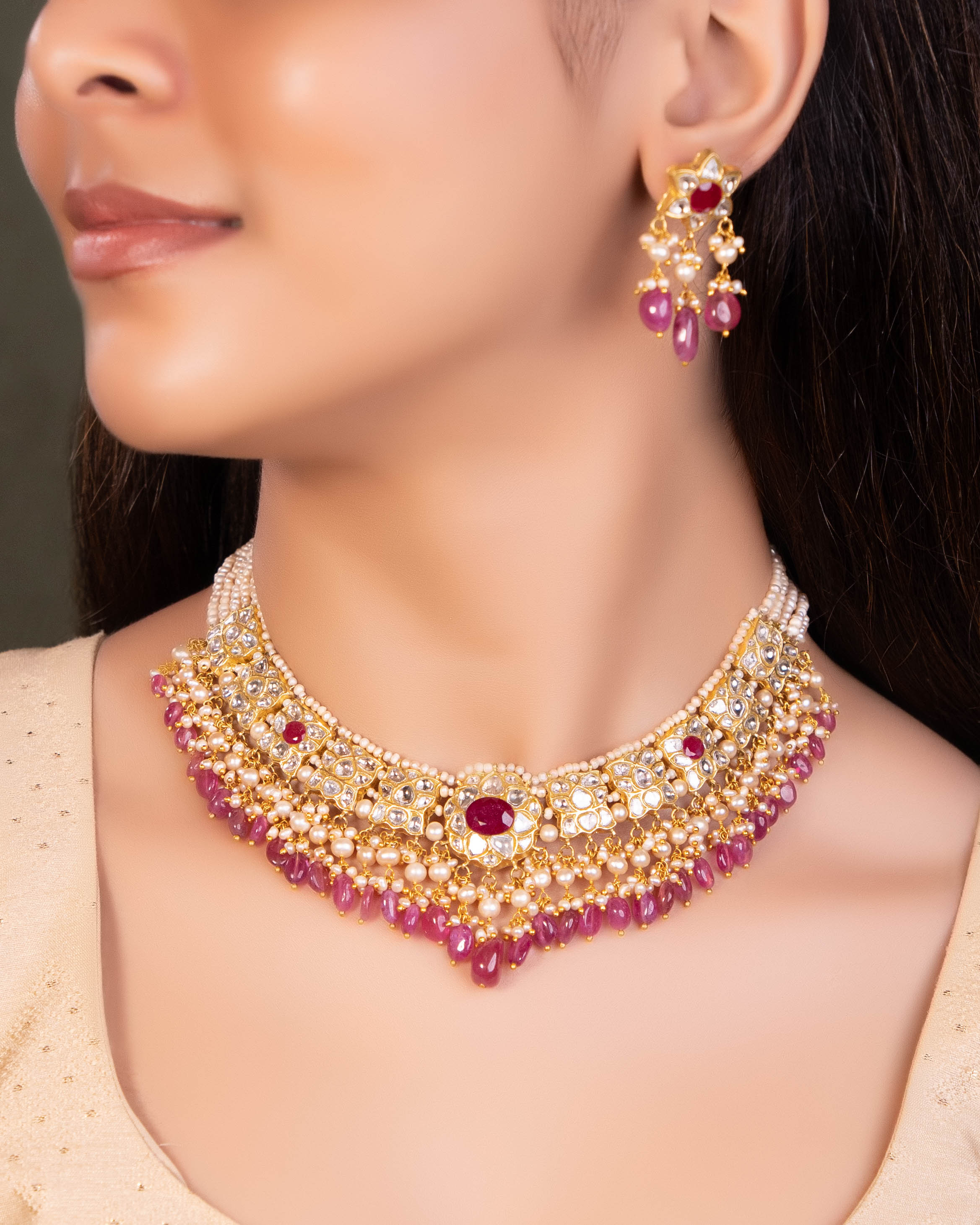 Metanshi Necklace And Metali Tops Polki Set