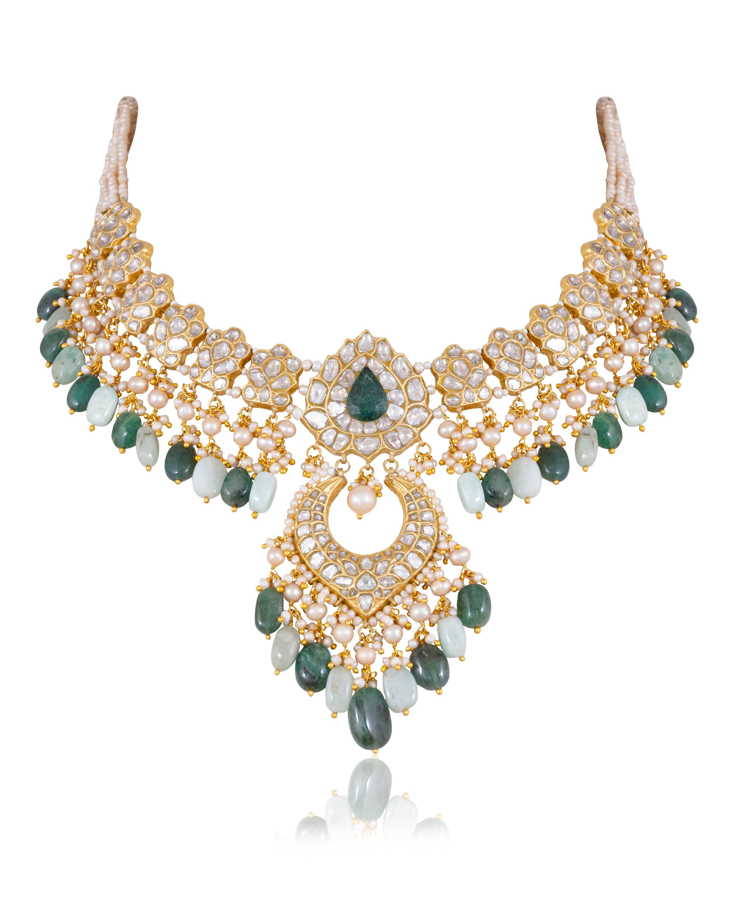 Avani Necklace And Krishnavi Chandbalis Polki Set
