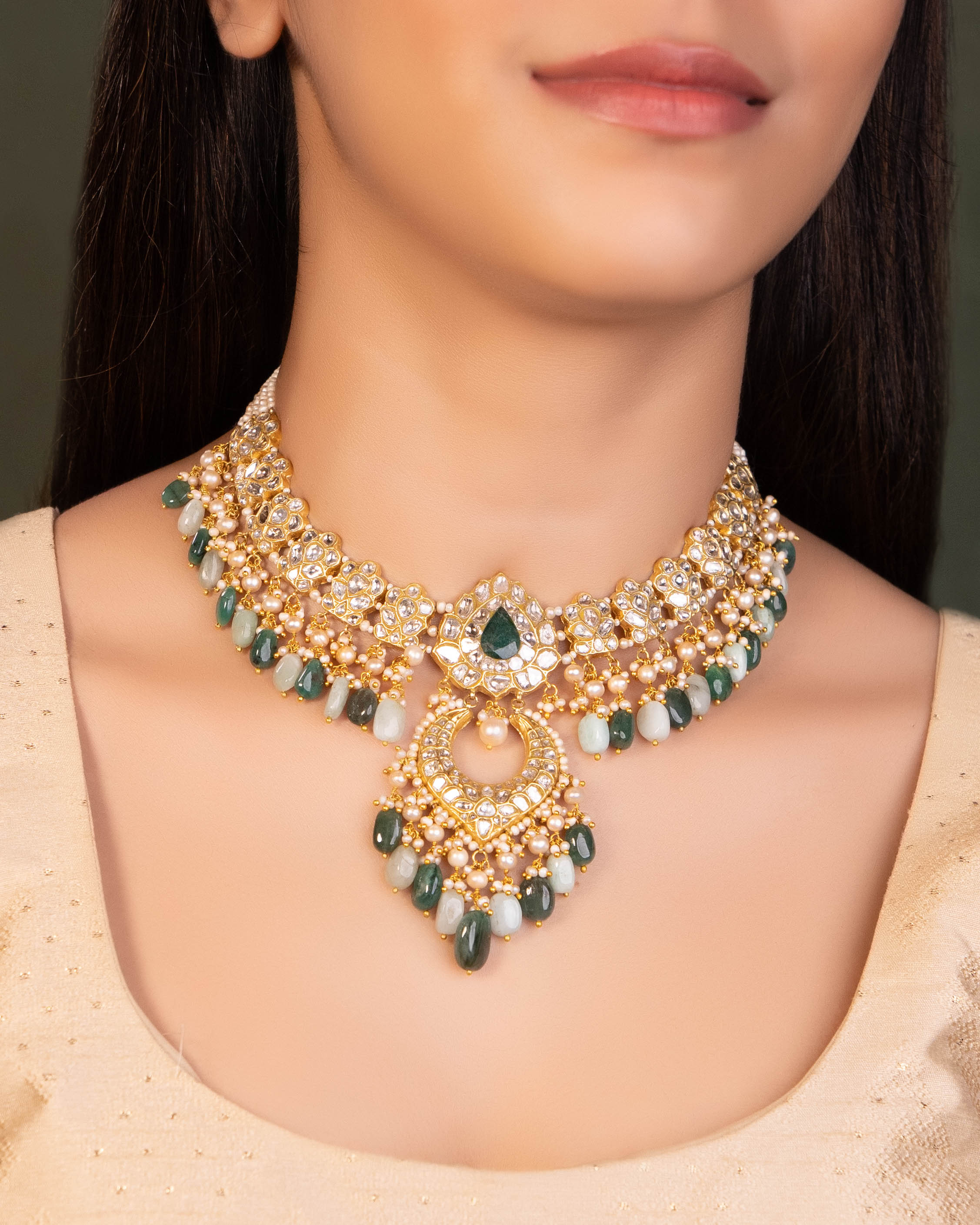 Avani Necklace And Krishnavi Chandbalis Polki Set