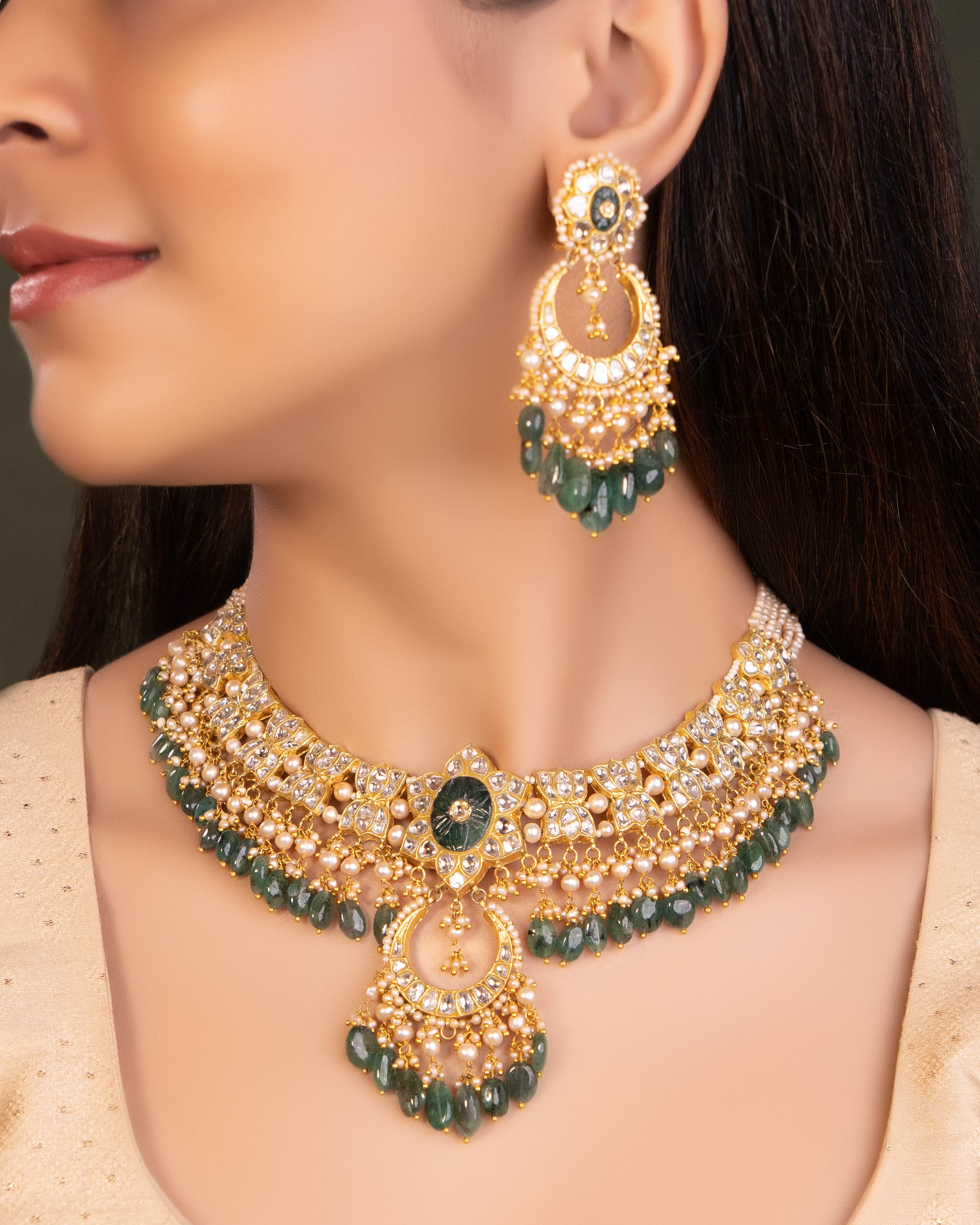 Shukrima Necklace And Tejal Chandbalis Polki Set