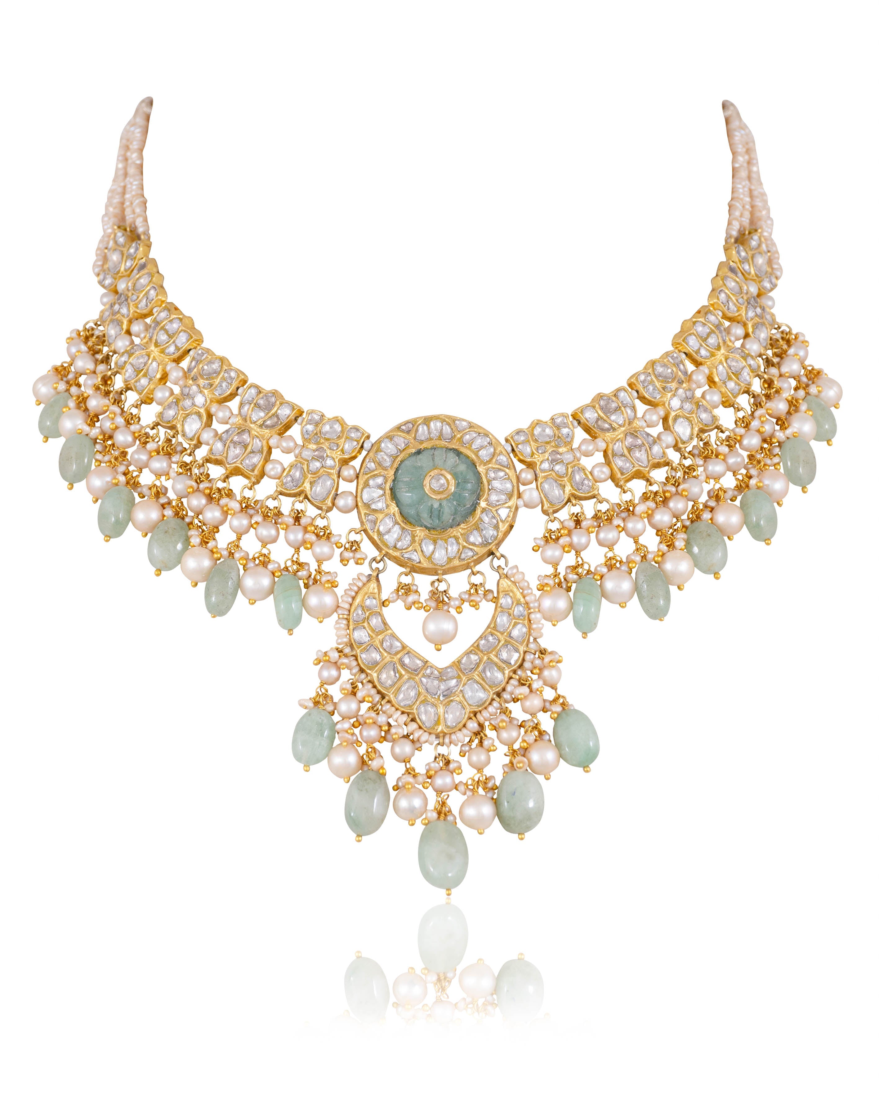 Laxshi Necklace And Kashish Chandbalis Polki Set