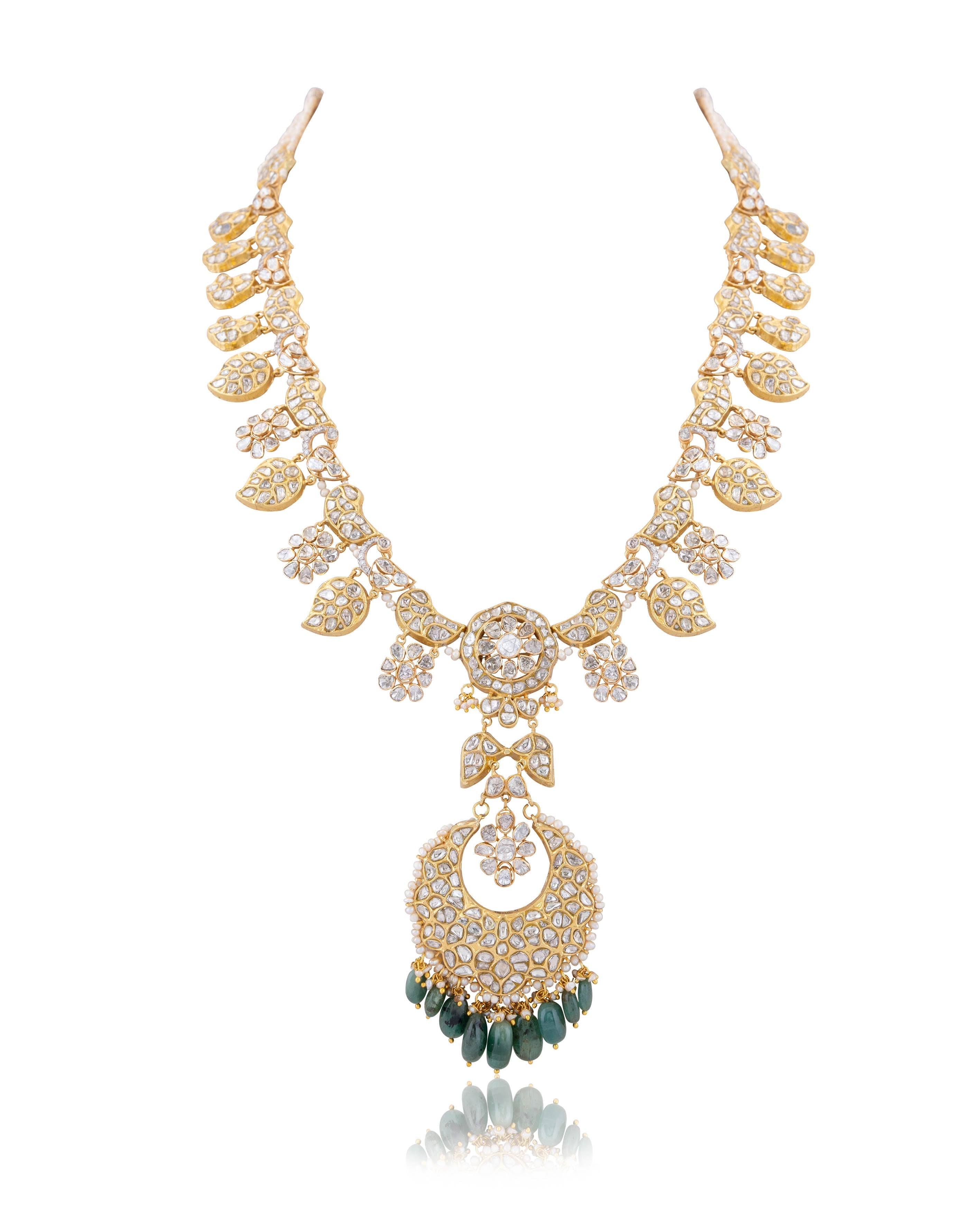 Sanaya Long Necklace And Aadhya Chandbalis Polki And Diamond Set