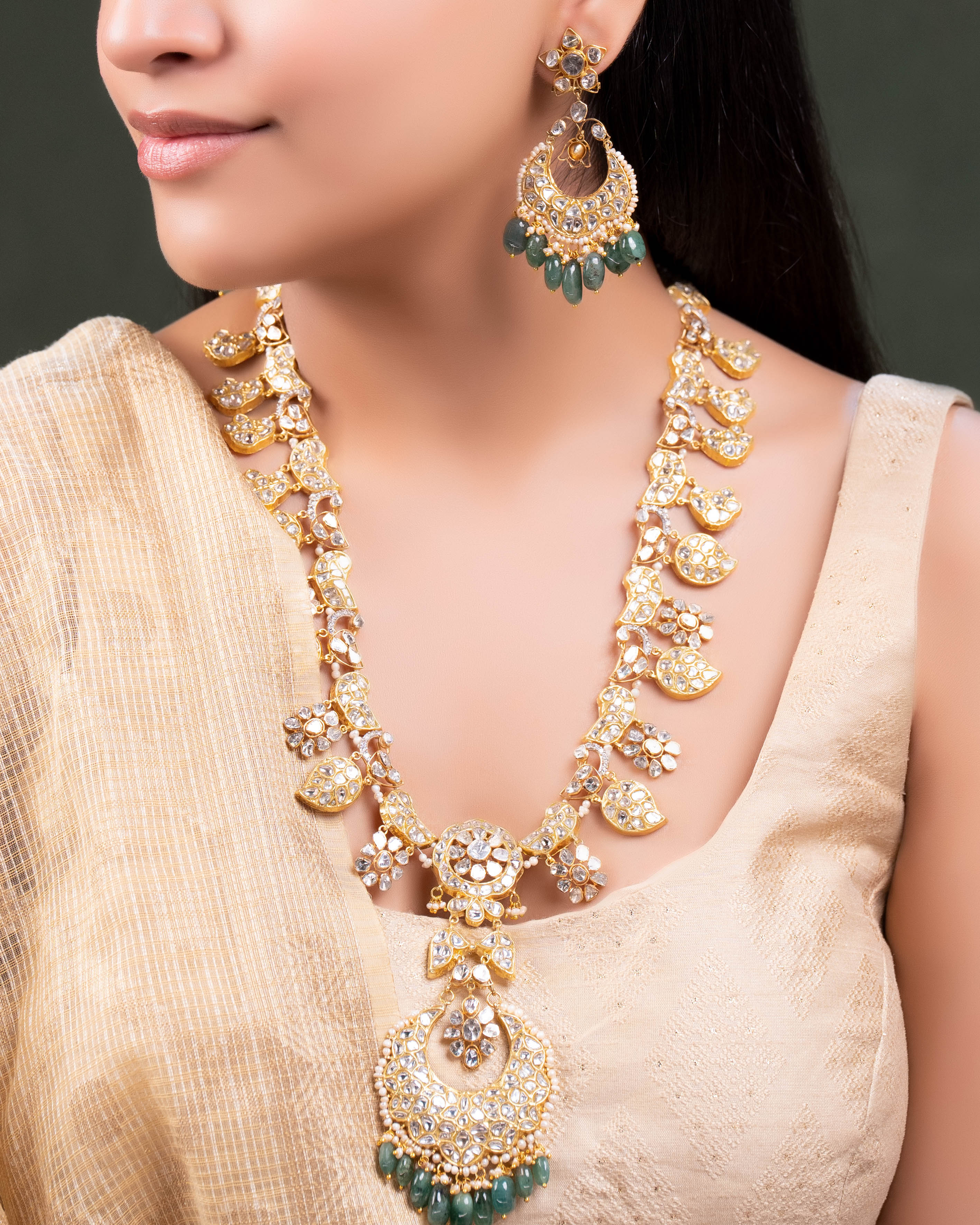 Sanaya Polki And Diamond Long Necklace