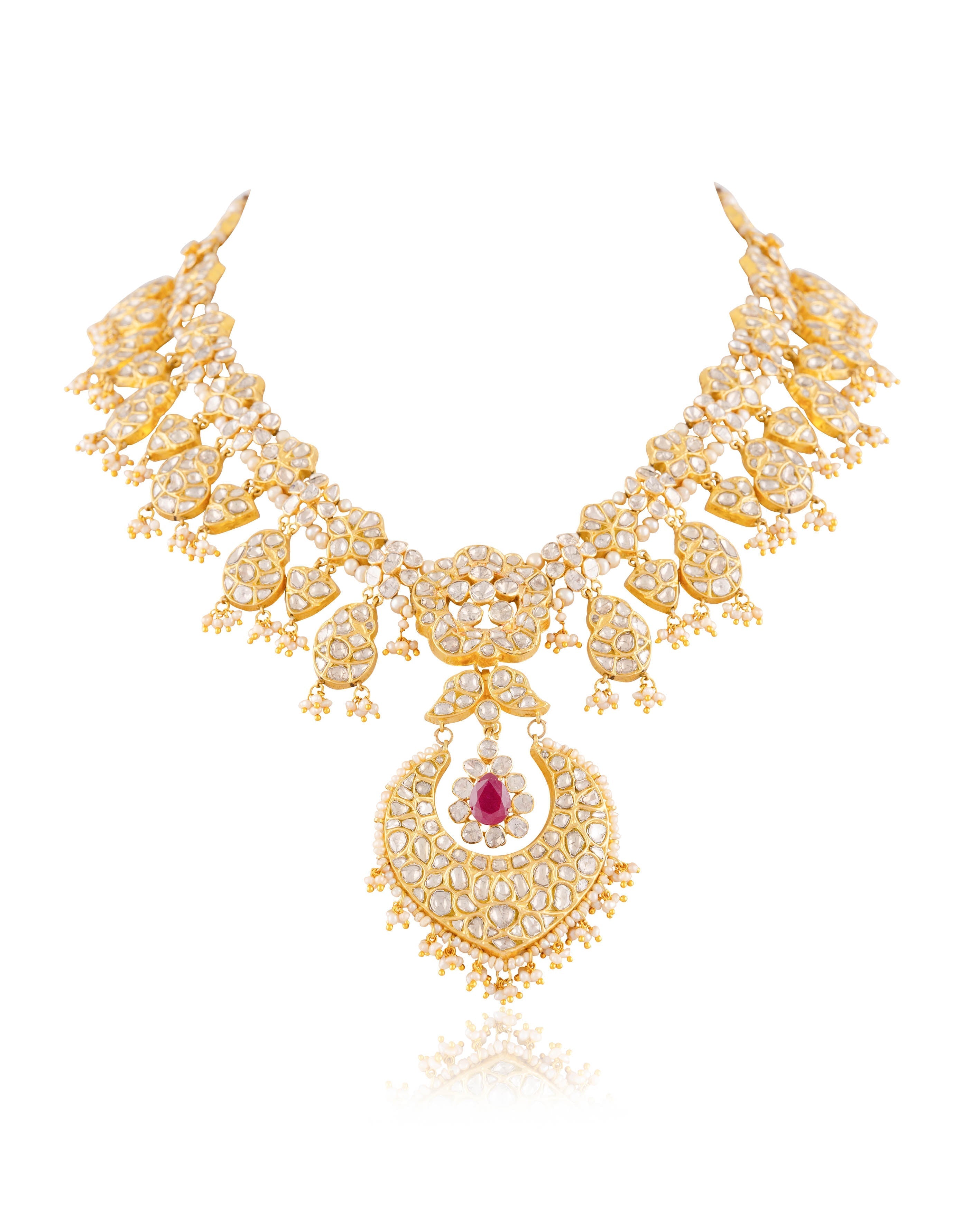 Priya Long Necklace And Vayuna Chandbalis Polki Set