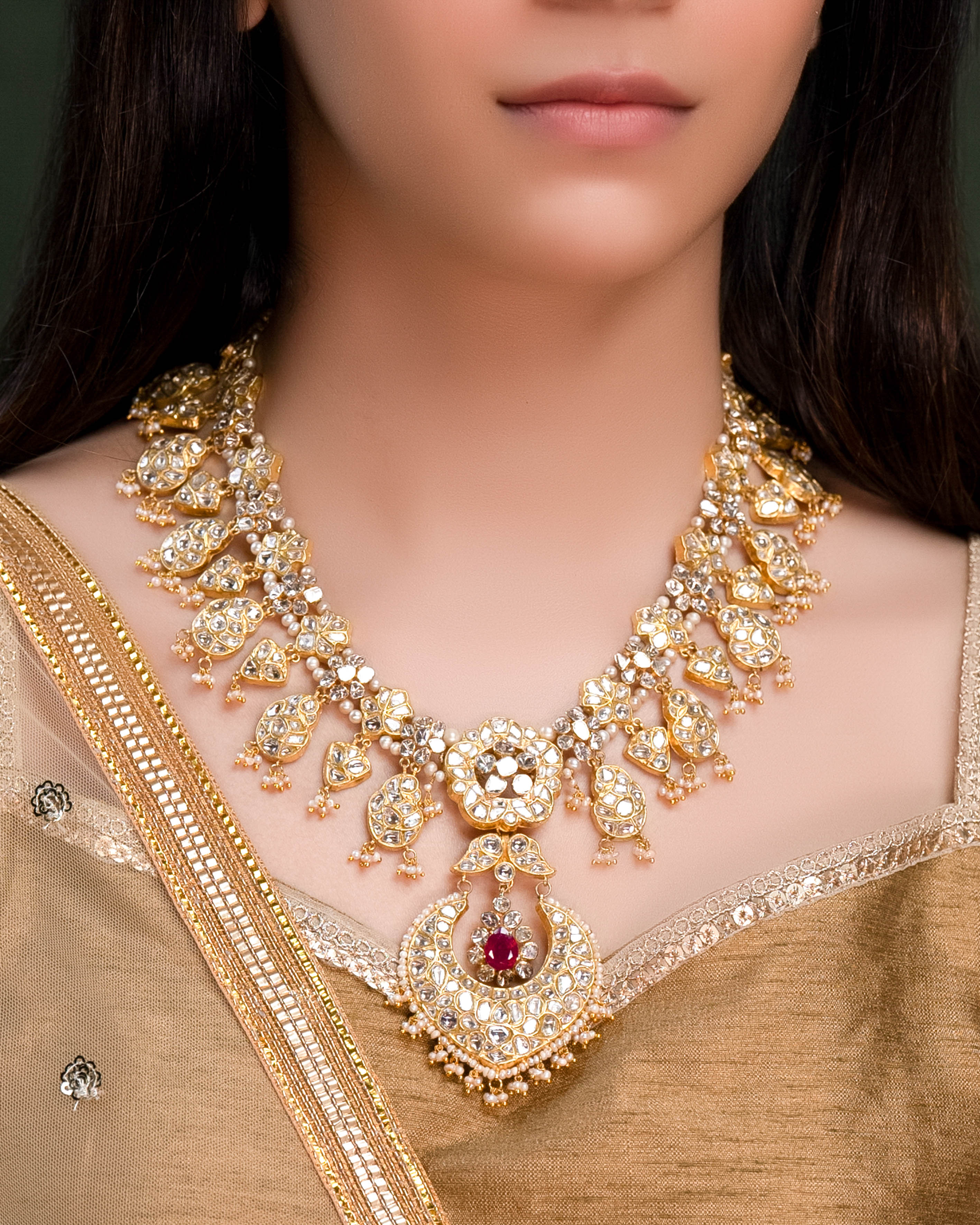 Priya Long Necklace And Vayuna Chandbalis Polki Set