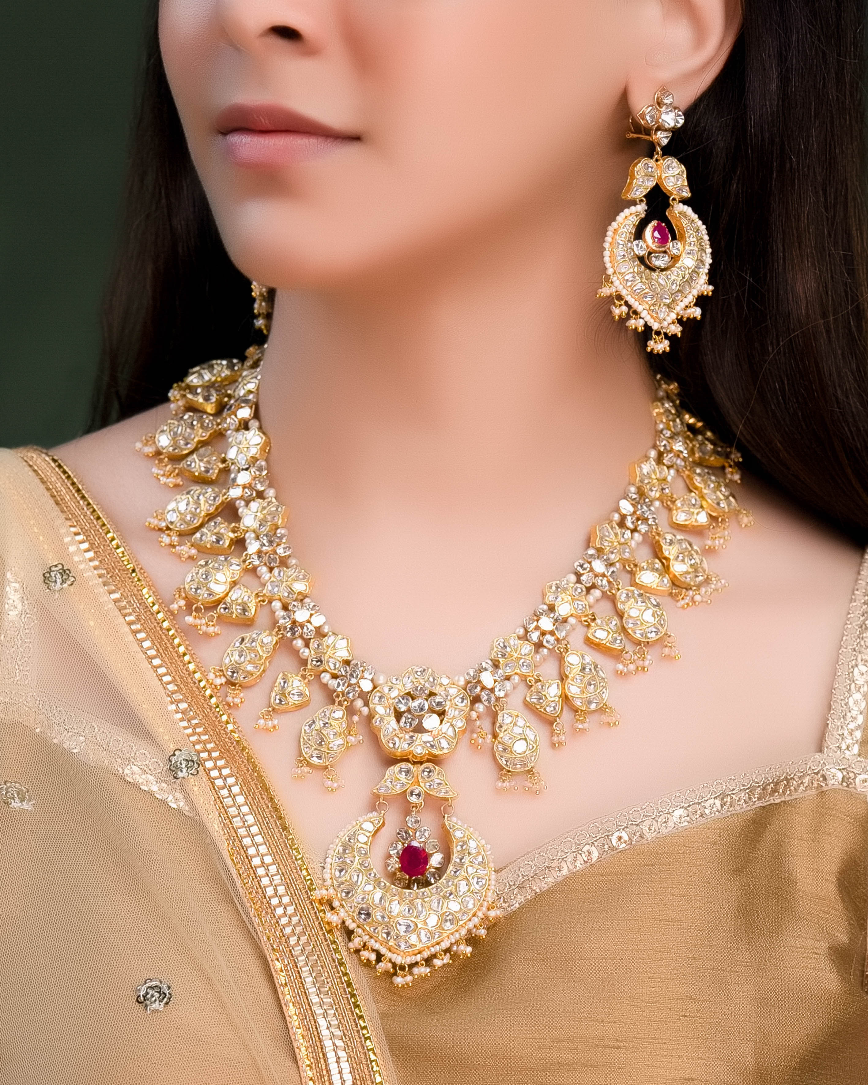 Priya Long Necklace And Vayuna Chandbalis Polki Set