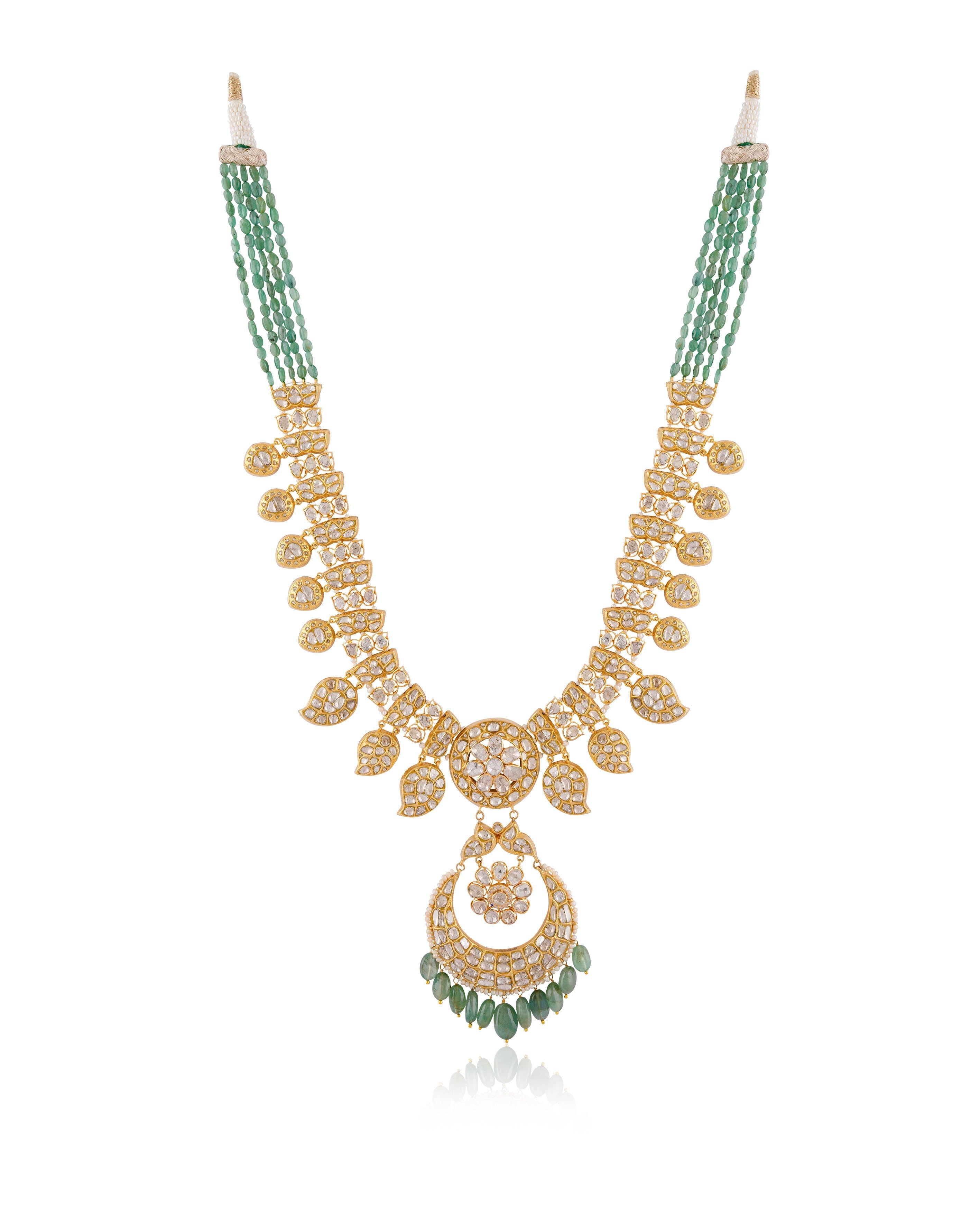 Charvi Long Necklace And Shubhi Chandbalis Polki And Diamond Set