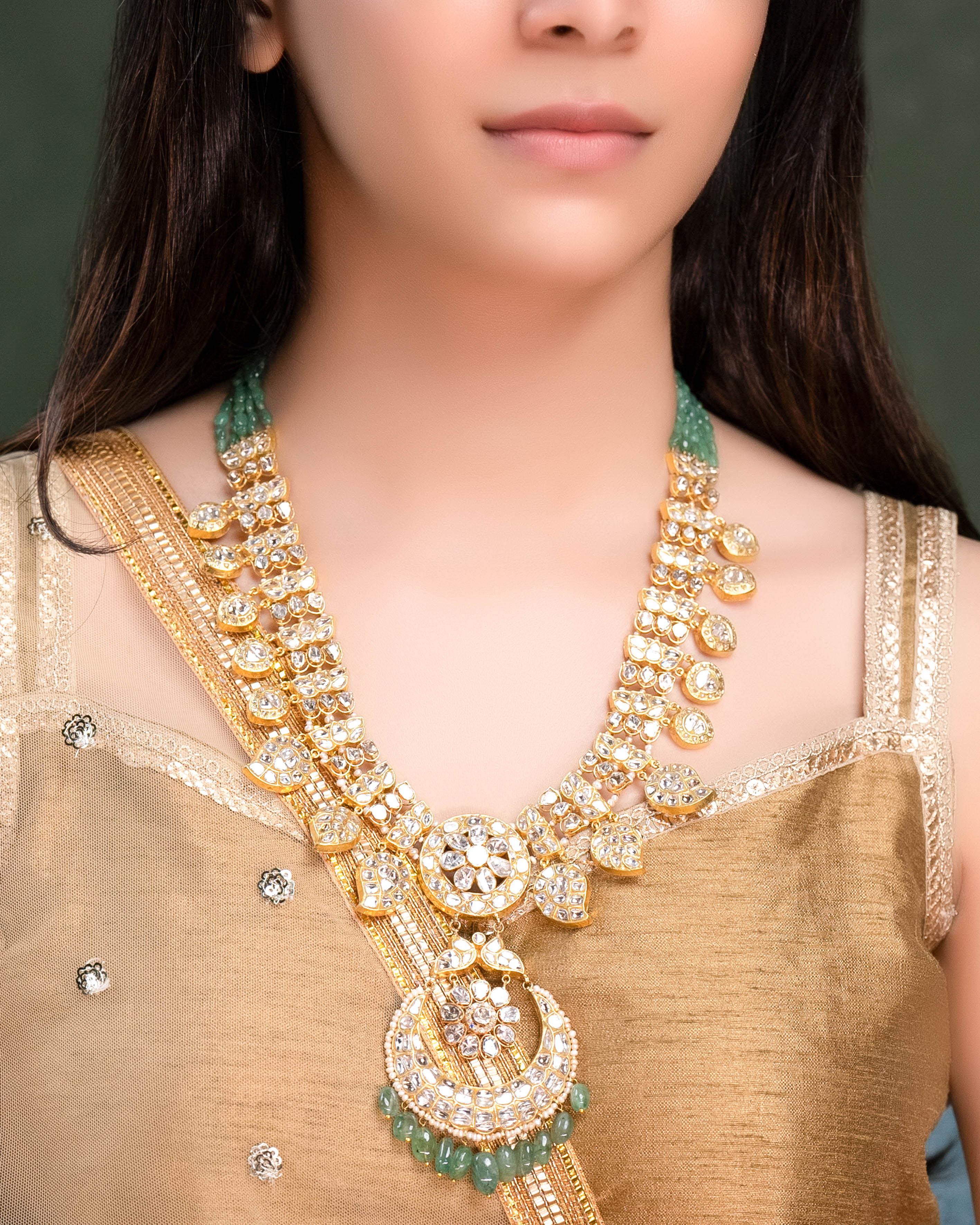 Charvi Polki And Diamond Long Necklace