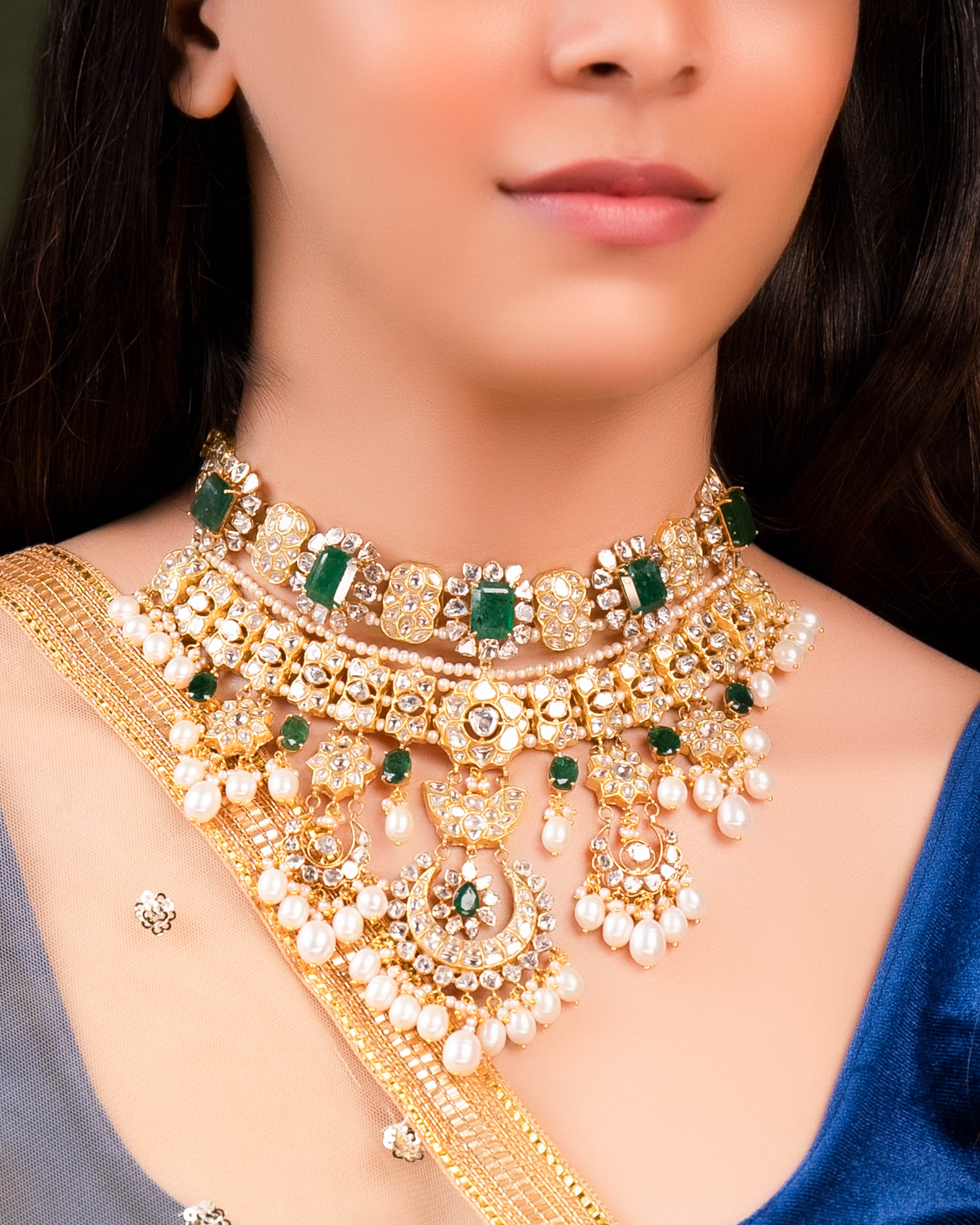 Mitra Necklace And Maitri Chandbalis Polki Set