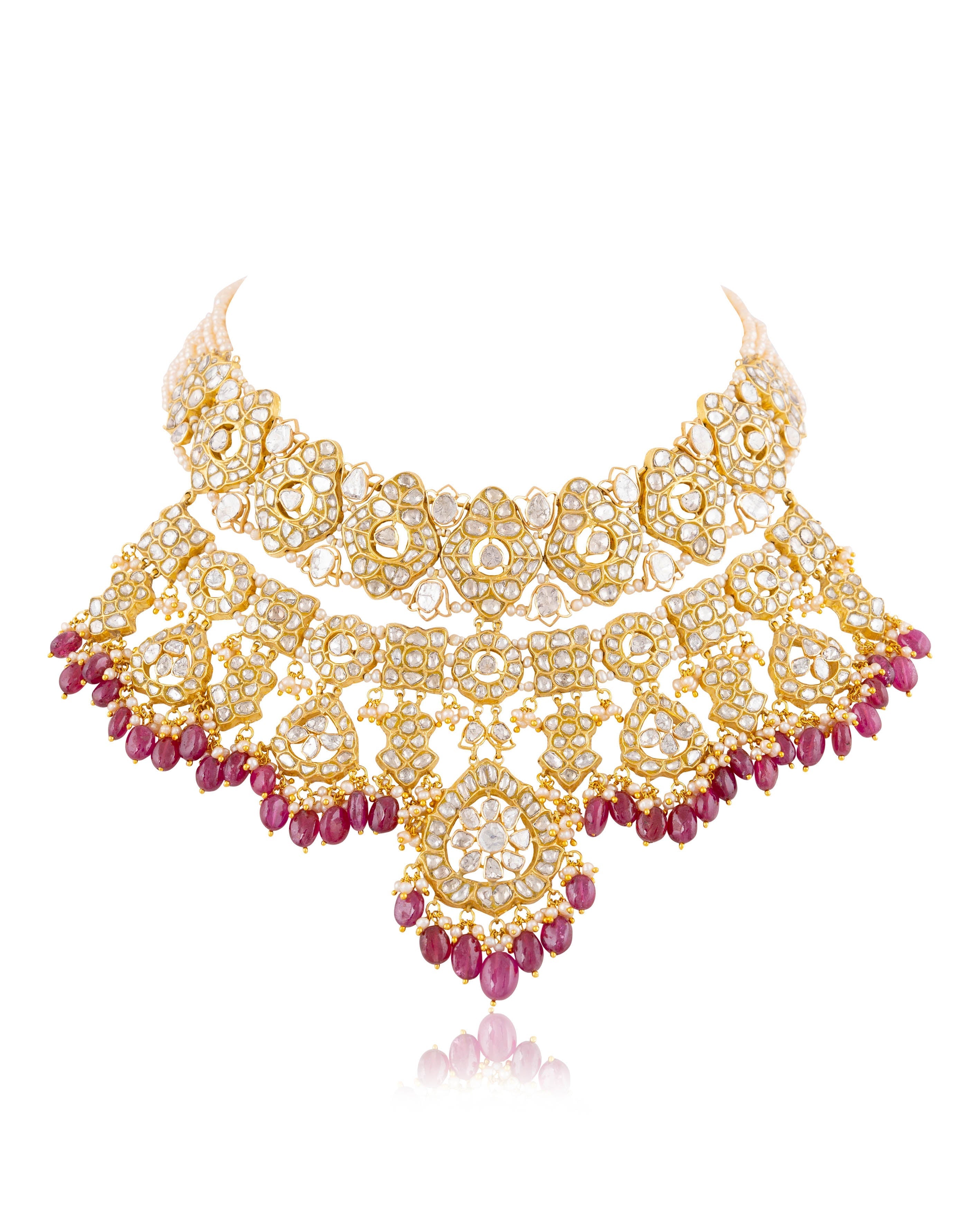 Sage Necklace And Sanchi Long Earrings Polki Set