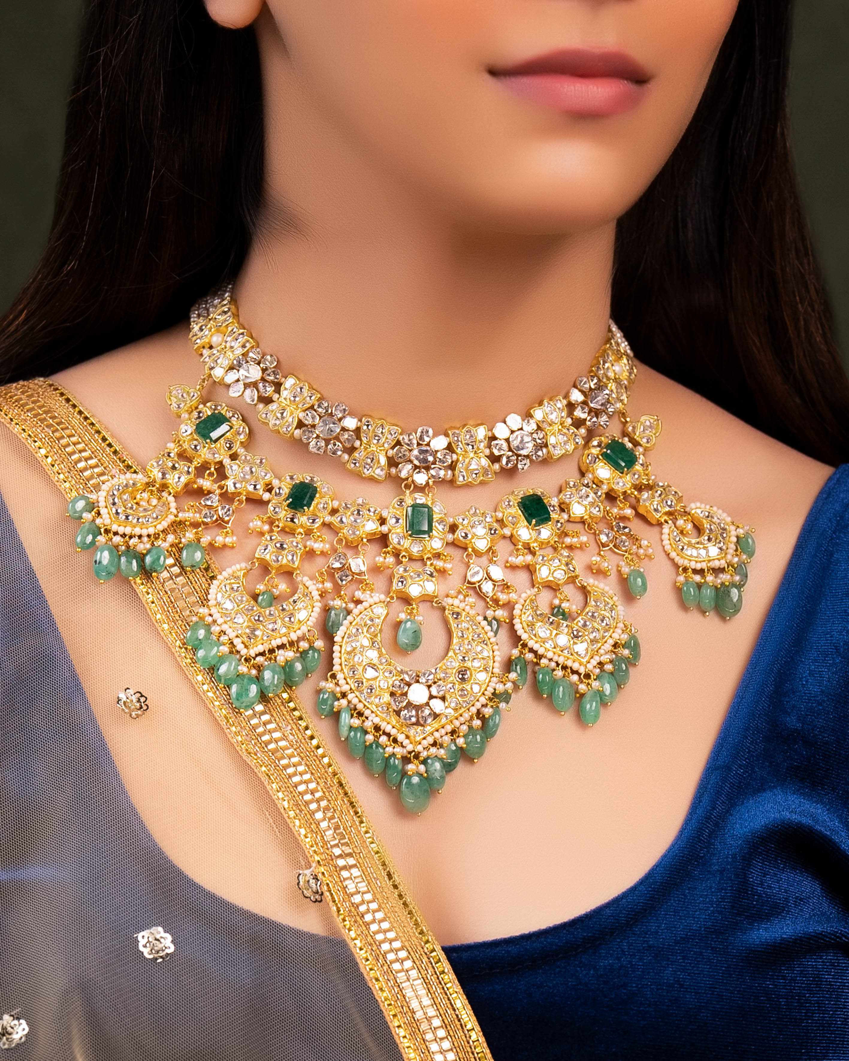 Kiran Necklace And Kavya Chandbalis Polki Set