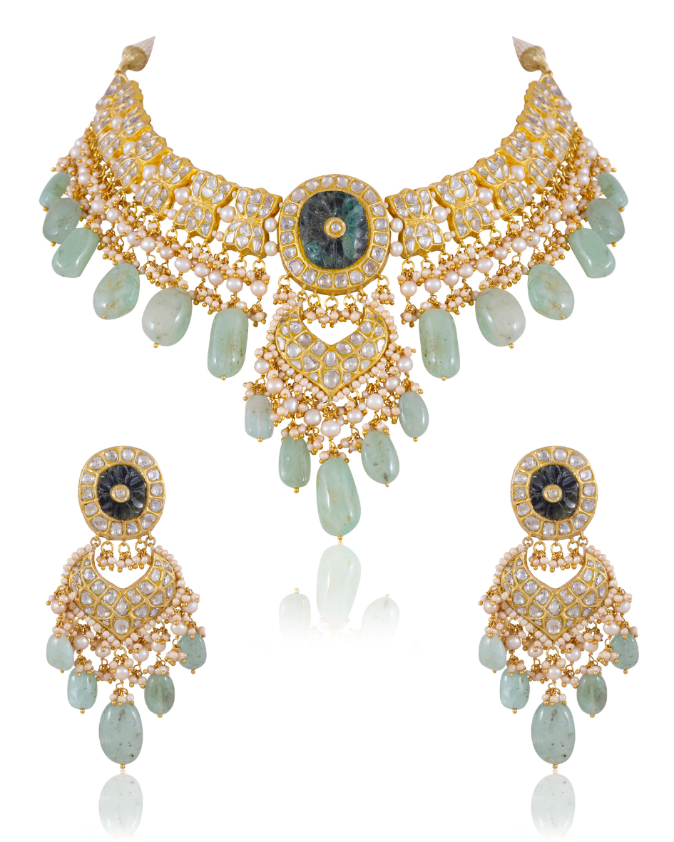 Shehnaz Necklace and Sonam Chandbalis Polki Set