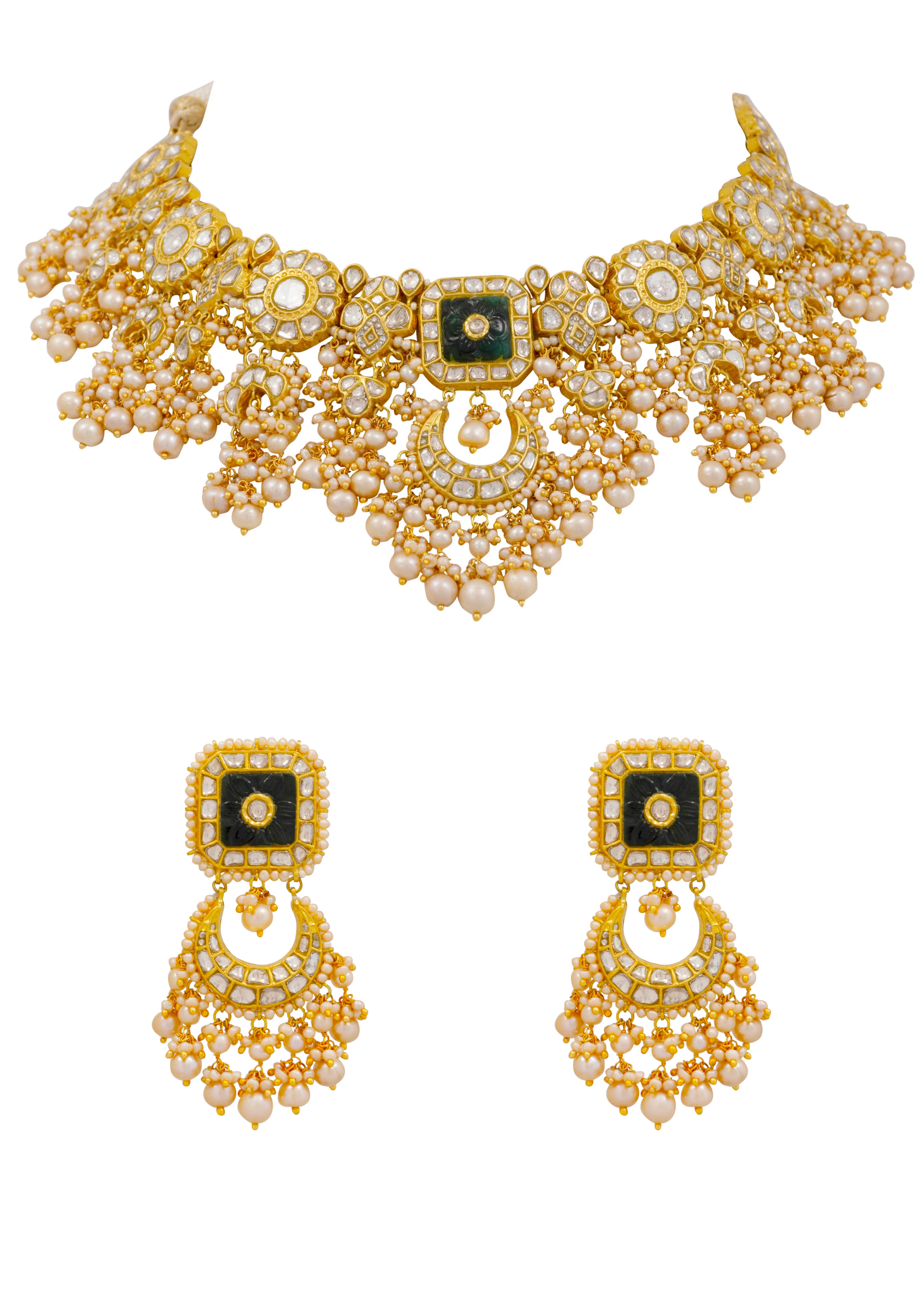 Vatsala Necklace and Ashita Chandbalis Polki Set