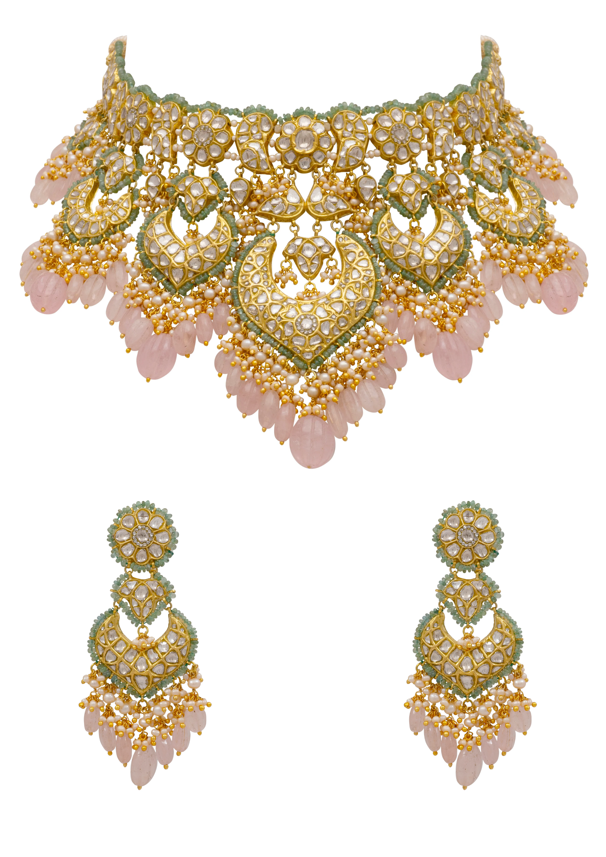 Vidya Necklace and Deepa Chandbalis Polki Set