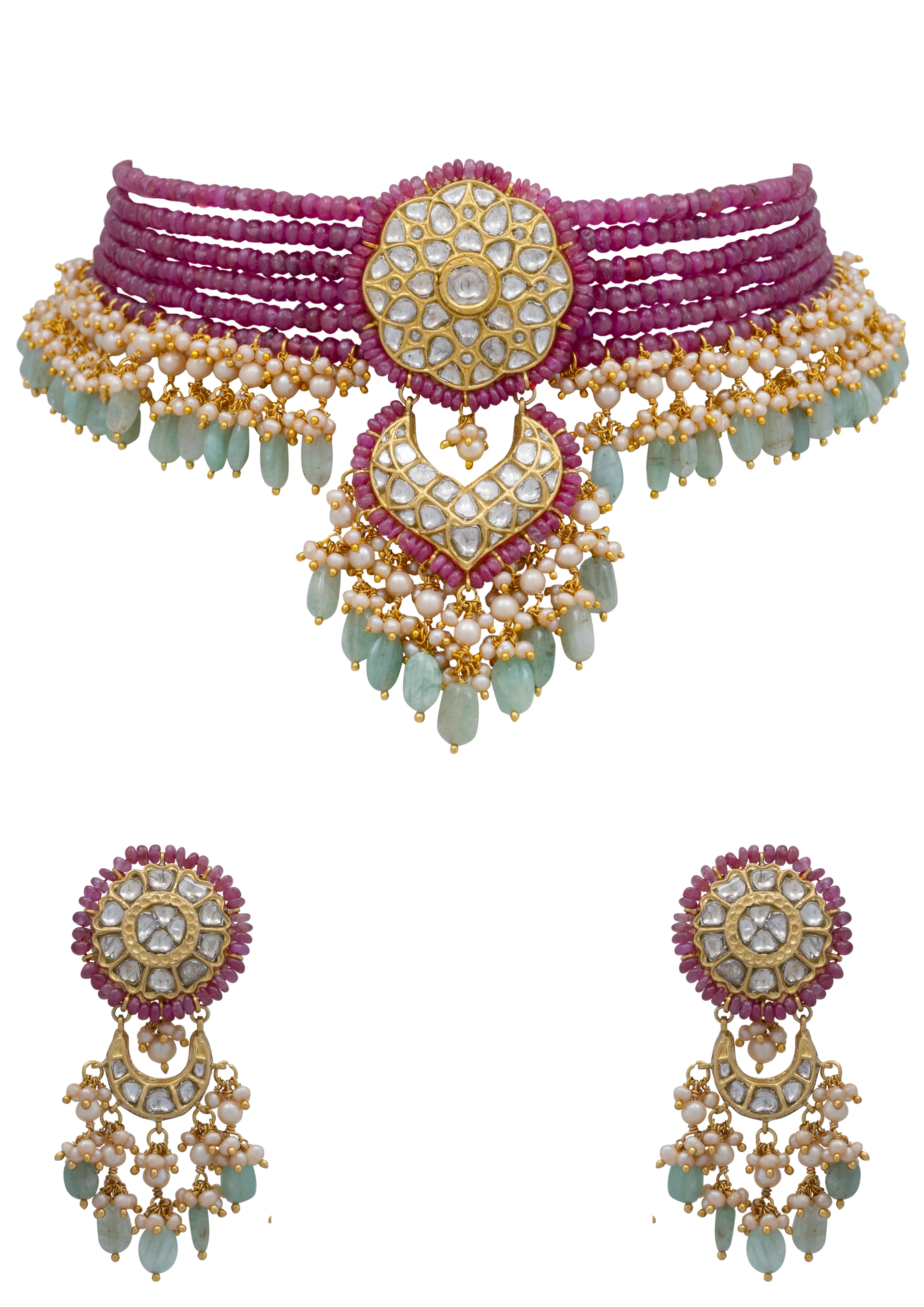 Daina Bead Choker and Panika Chandbalis Polki Set