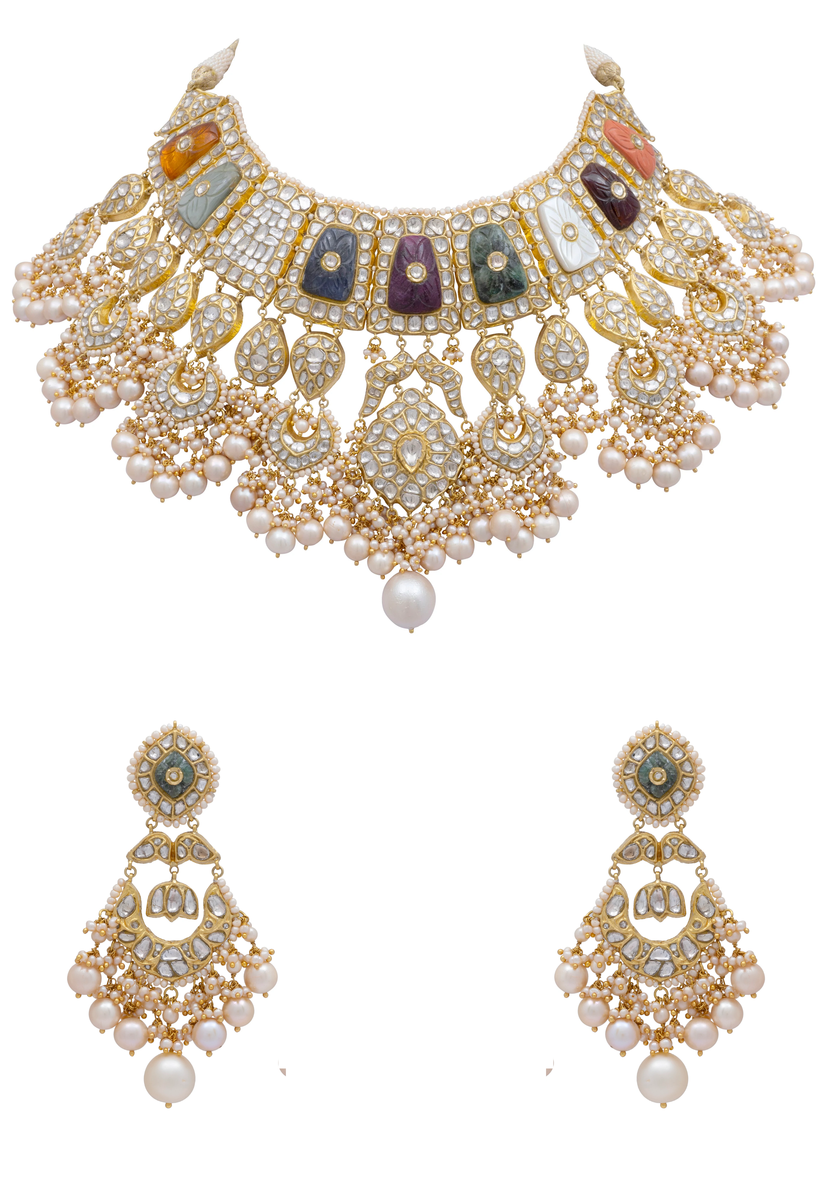 Sazai Necklace and Chahekya Chandbalis Polki Set