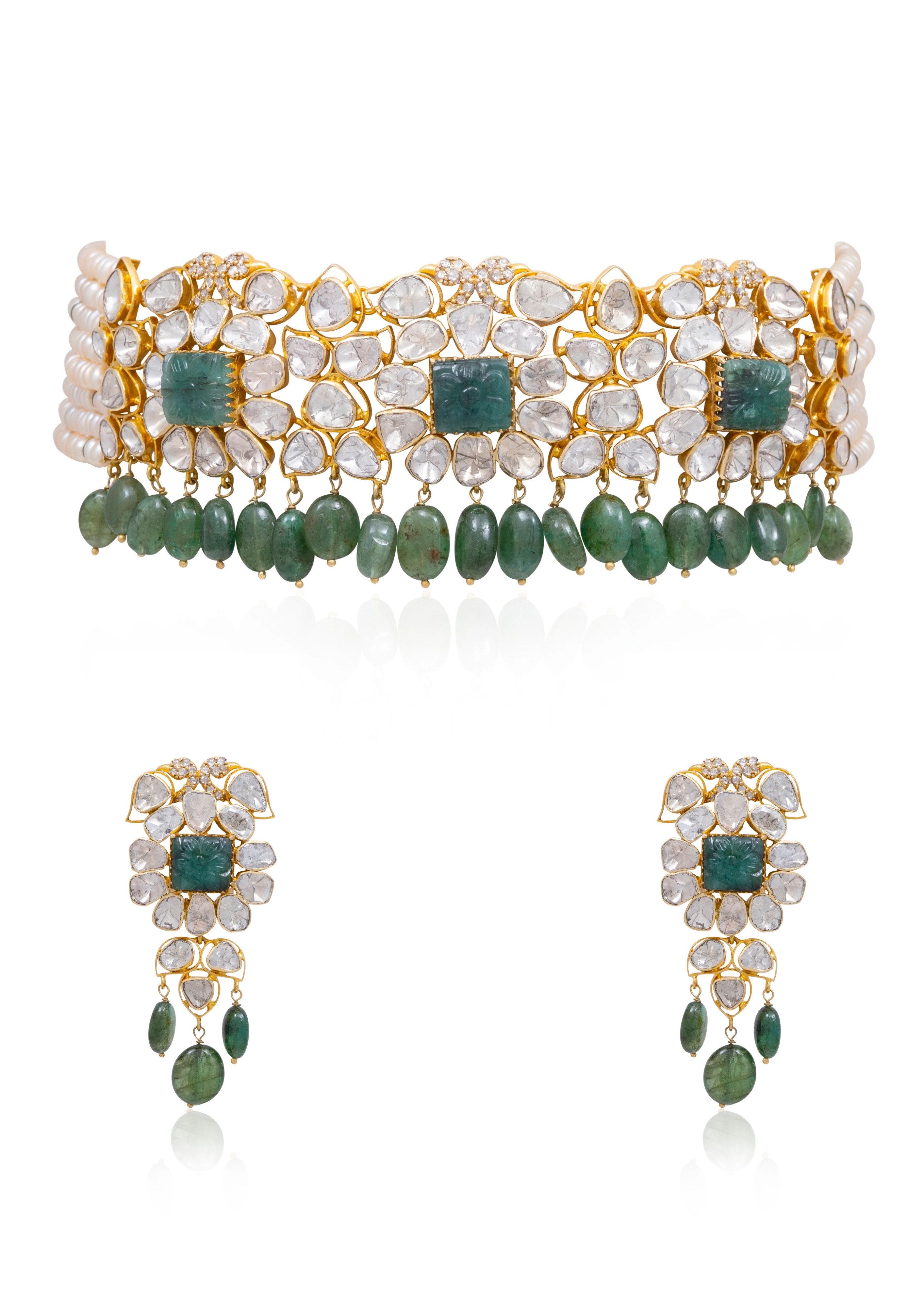 Nayama Choker and Kaburi Long Earrings Jadau Polki Set