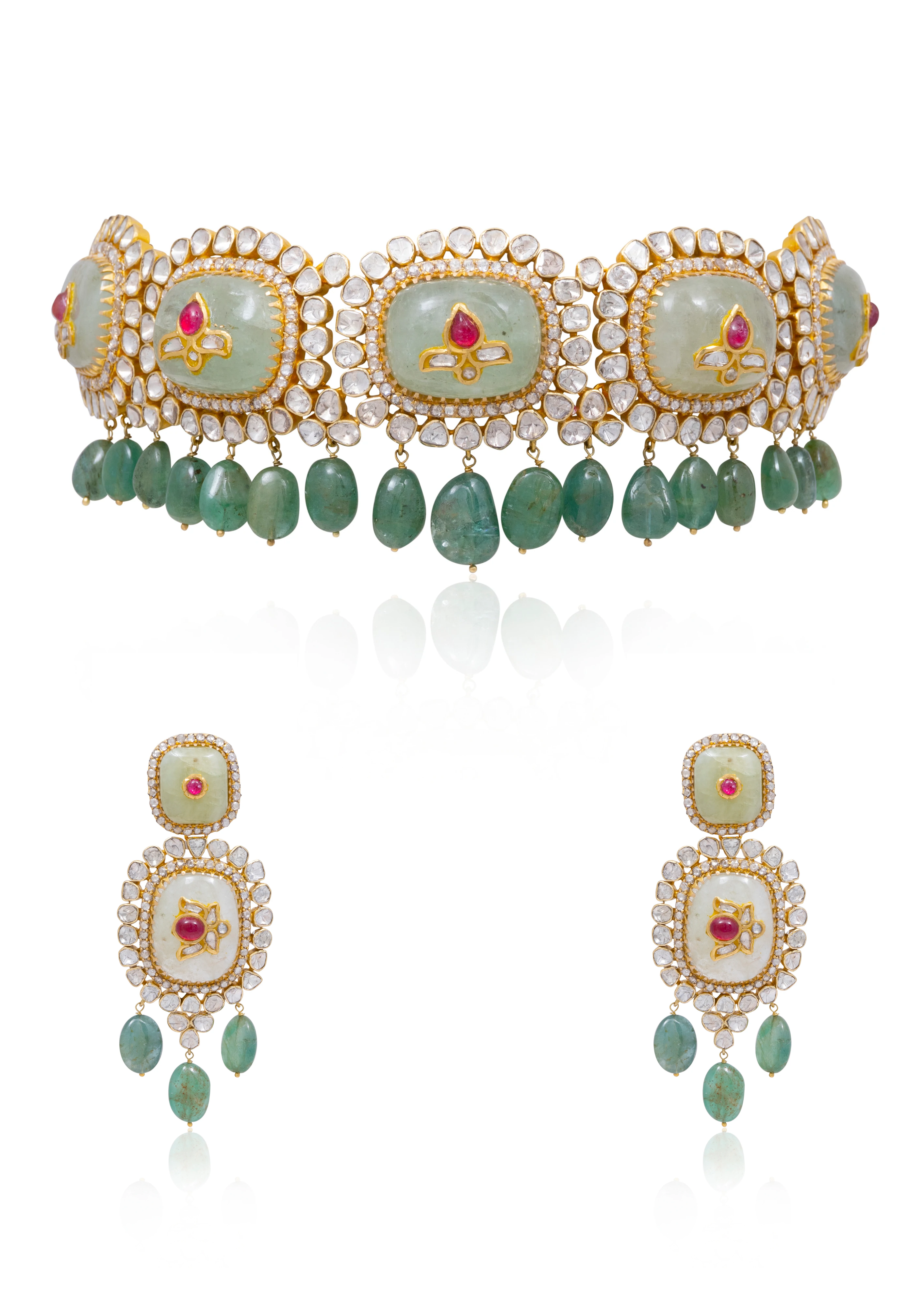 Naysa Choker and Aditi Long Earrings Polki Set