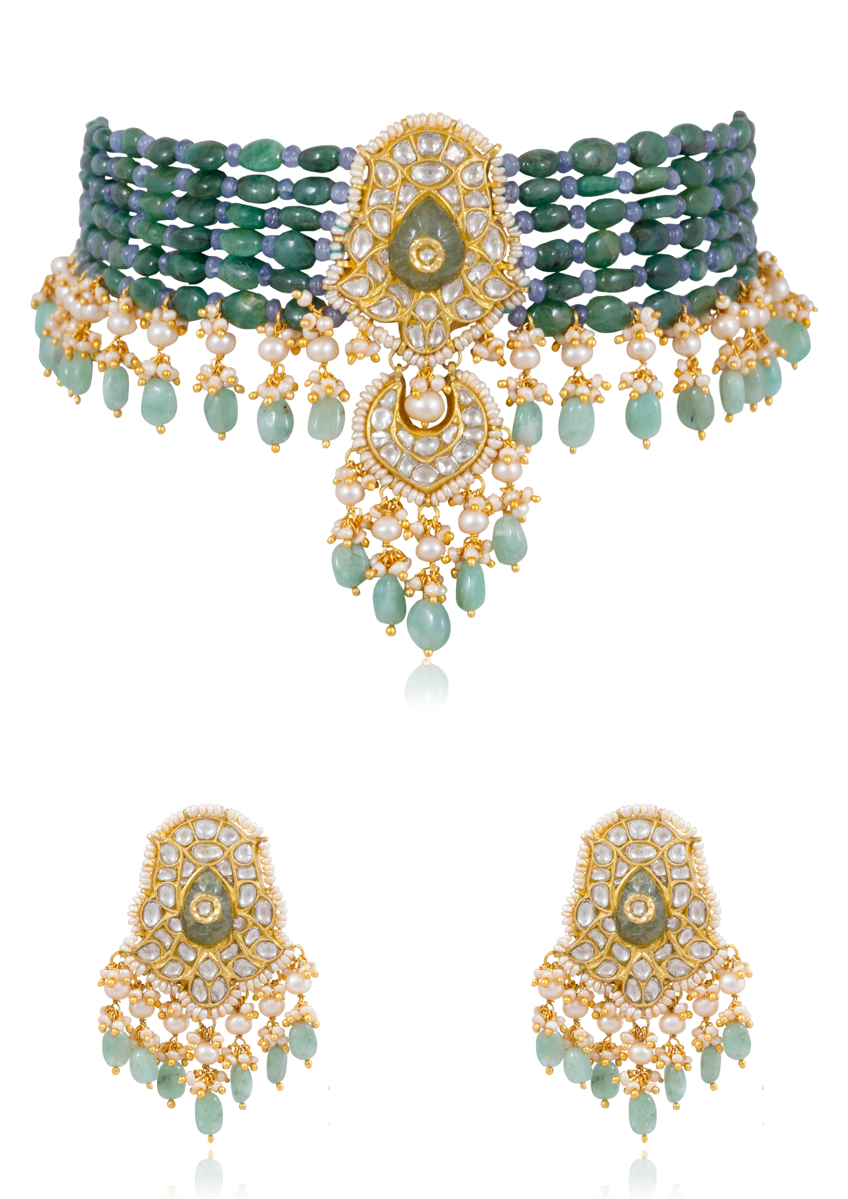 Marzana Bead Pendant and Rupeksha Tops Polki Set